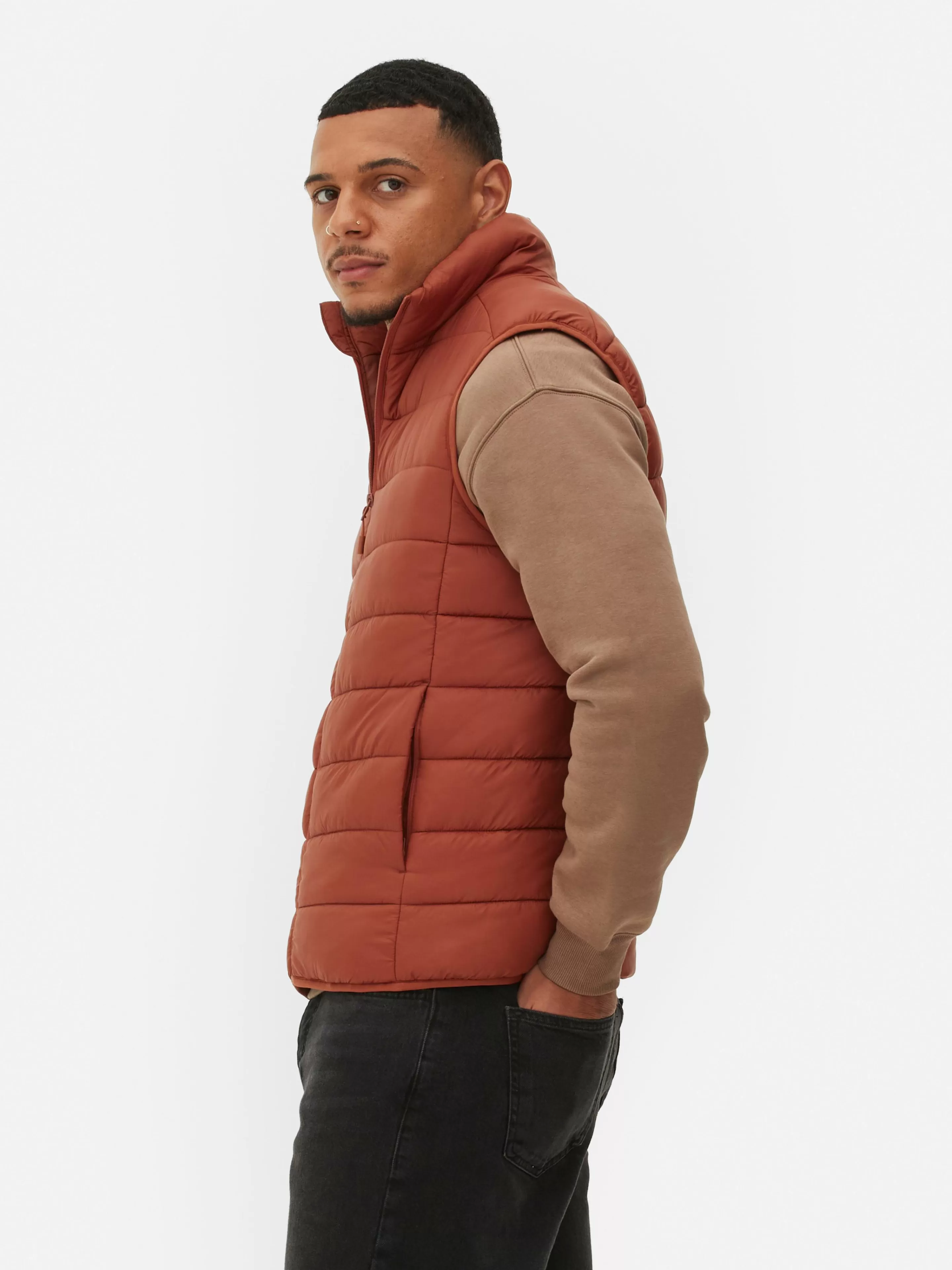 Gilet Trapuntato Primark con Cerniera, Arancione Tostato - Caldo e Stiloso per l'Inverno