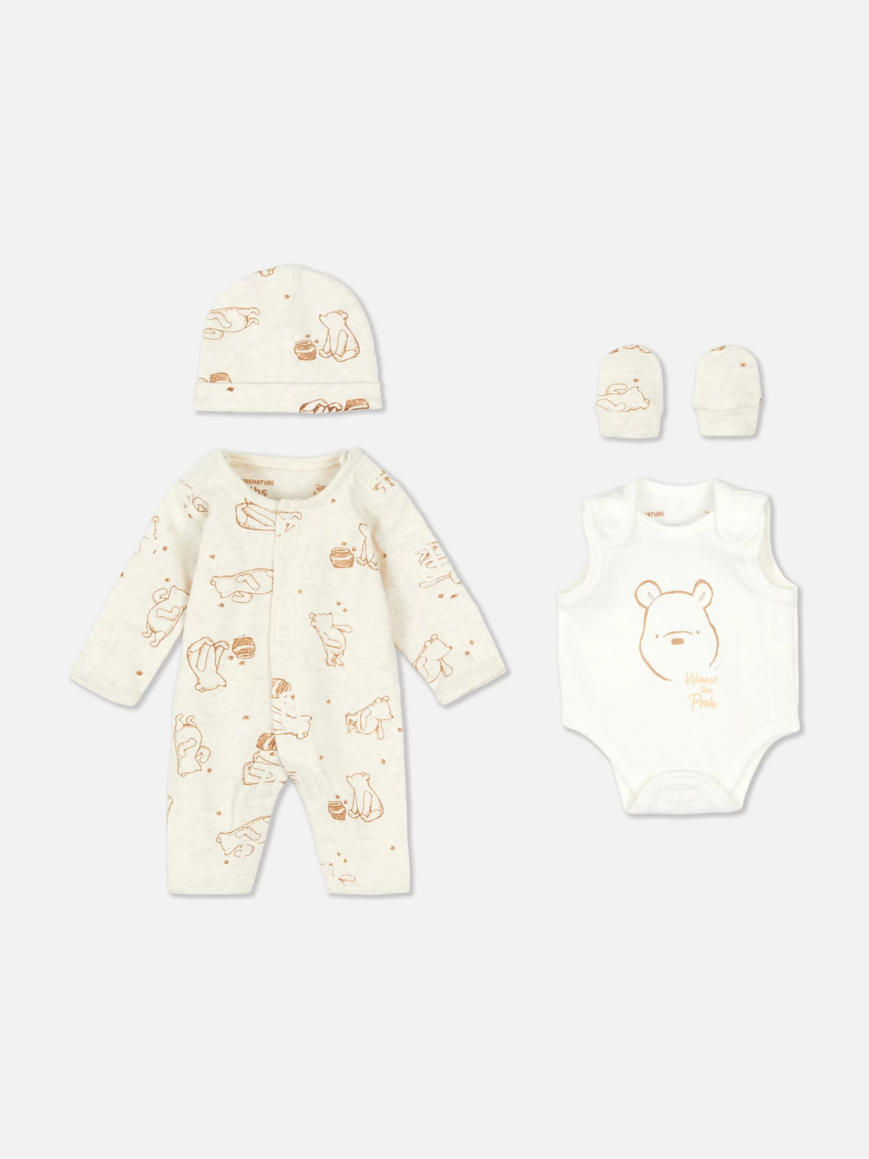 Primark Set Prematuro Neonato Disney Winnie The Pooh Stile Classico in Tinta Avorio - Completo Neonatale Delicato per Piccolini