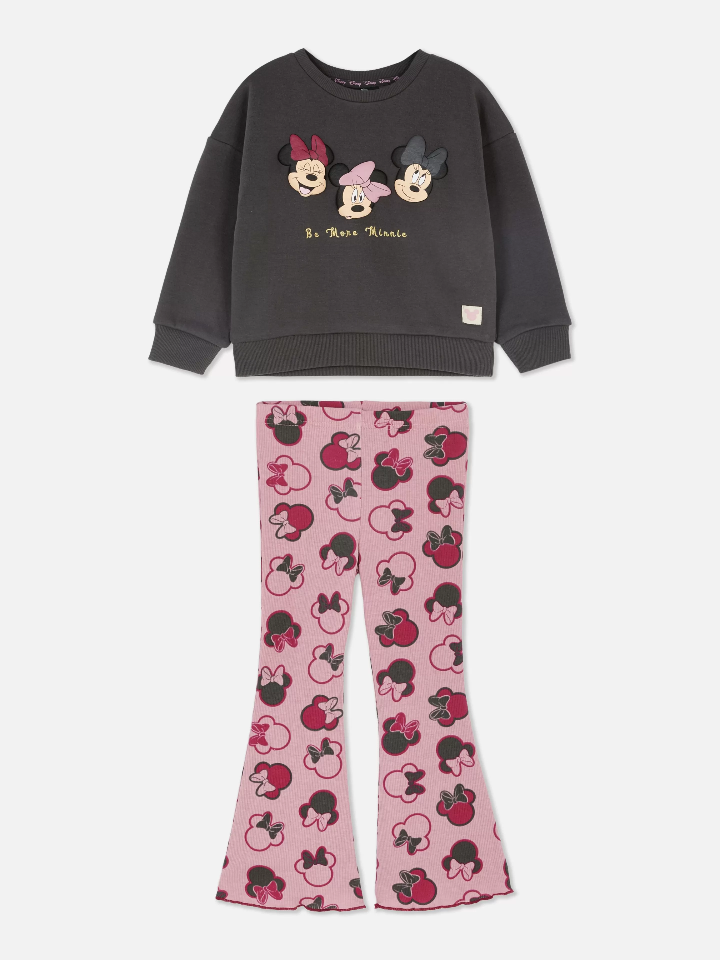 Primark Completo Invernale Disney Minnie Mouse - Maglia con Collo Tondo e Leggings Morbidi in Tinta Unita Grigio Antracite, Coordinato Casual con Stampa Iconica