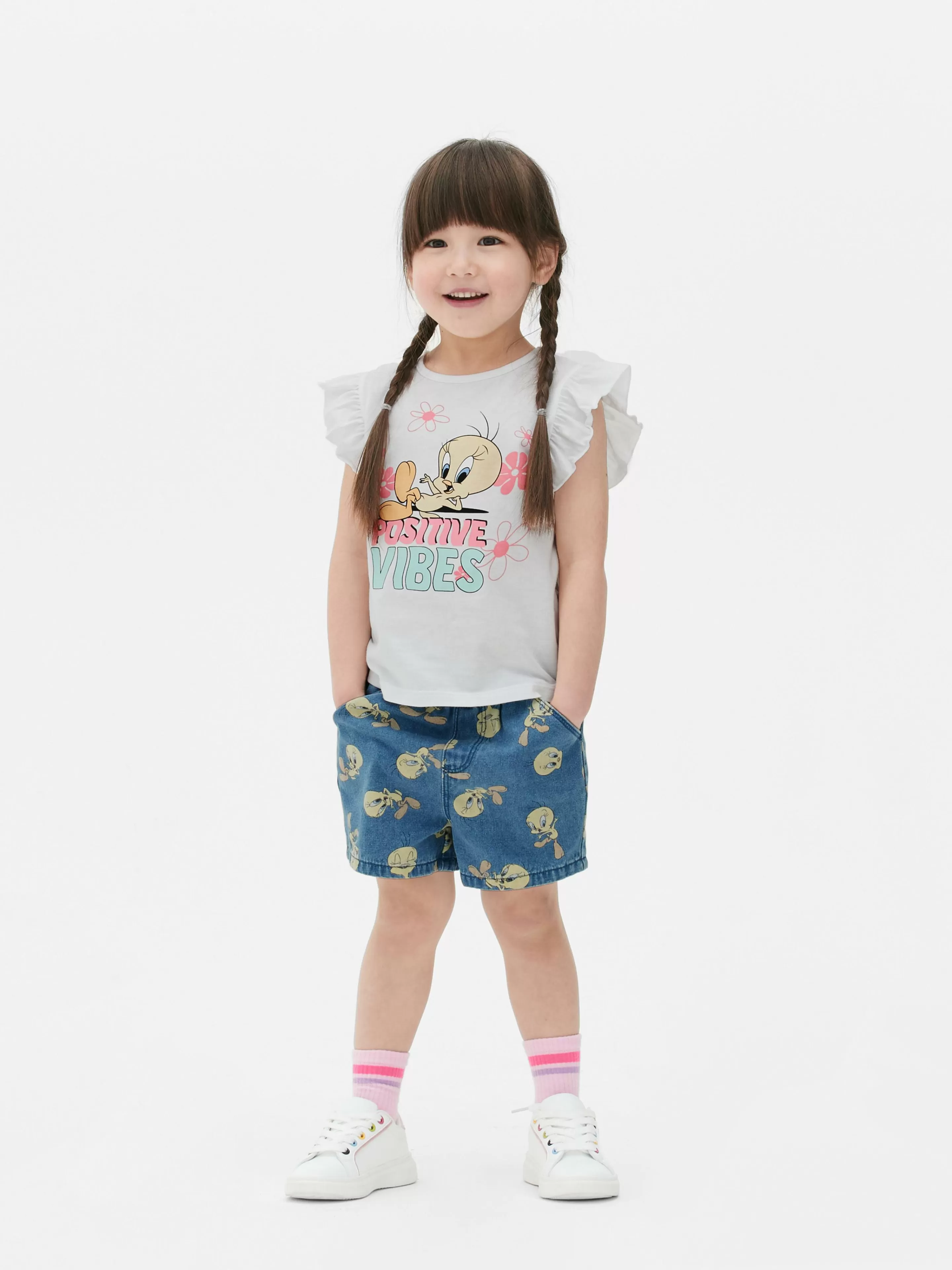 Primark - Completo Estivo con Shorts Looney Tunes Beep Beep in Bianco Divertito