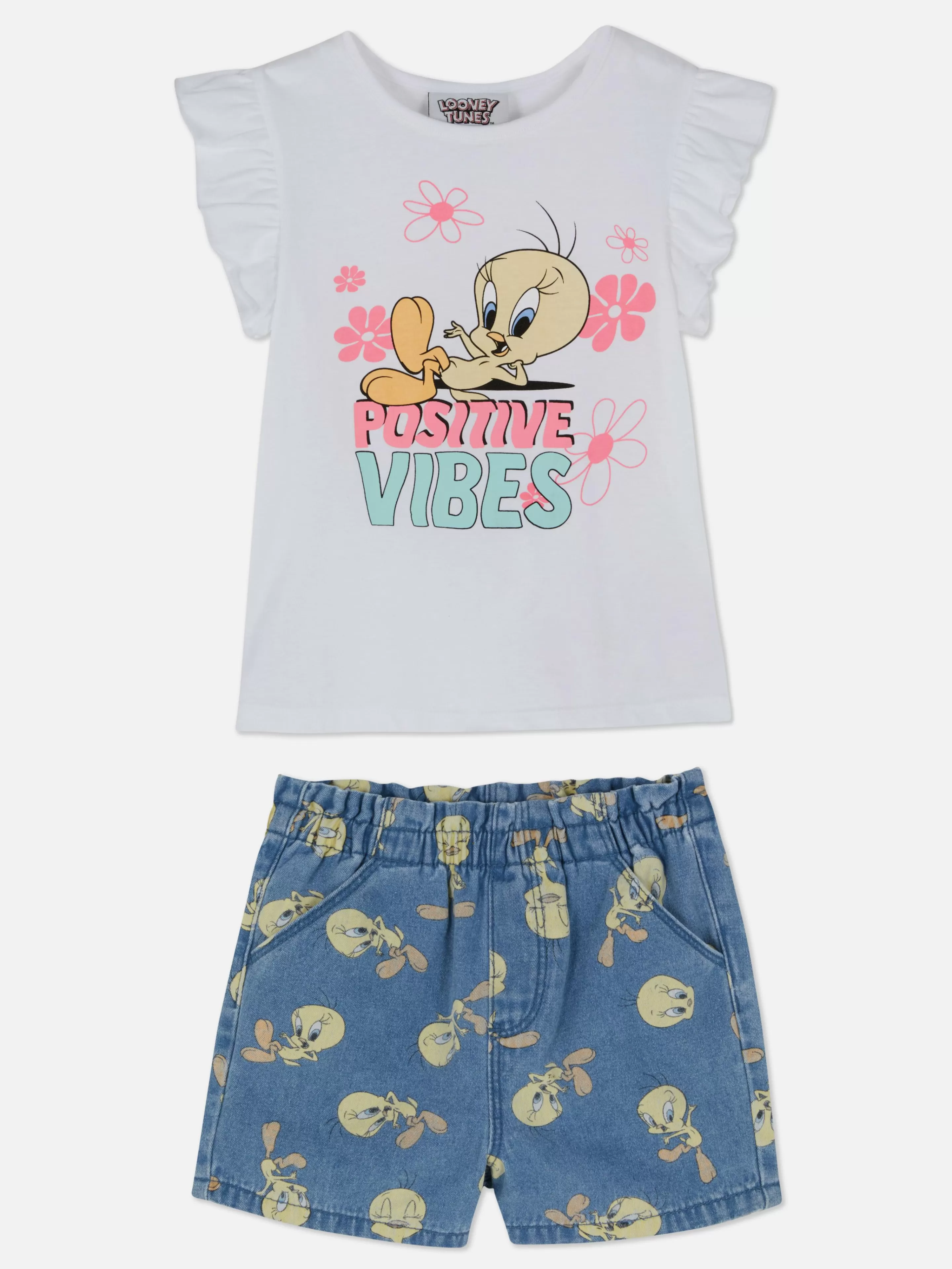 Primark - Completo Estivo con Shorts Looney Tunes Beep Beep in Bianco Divertito