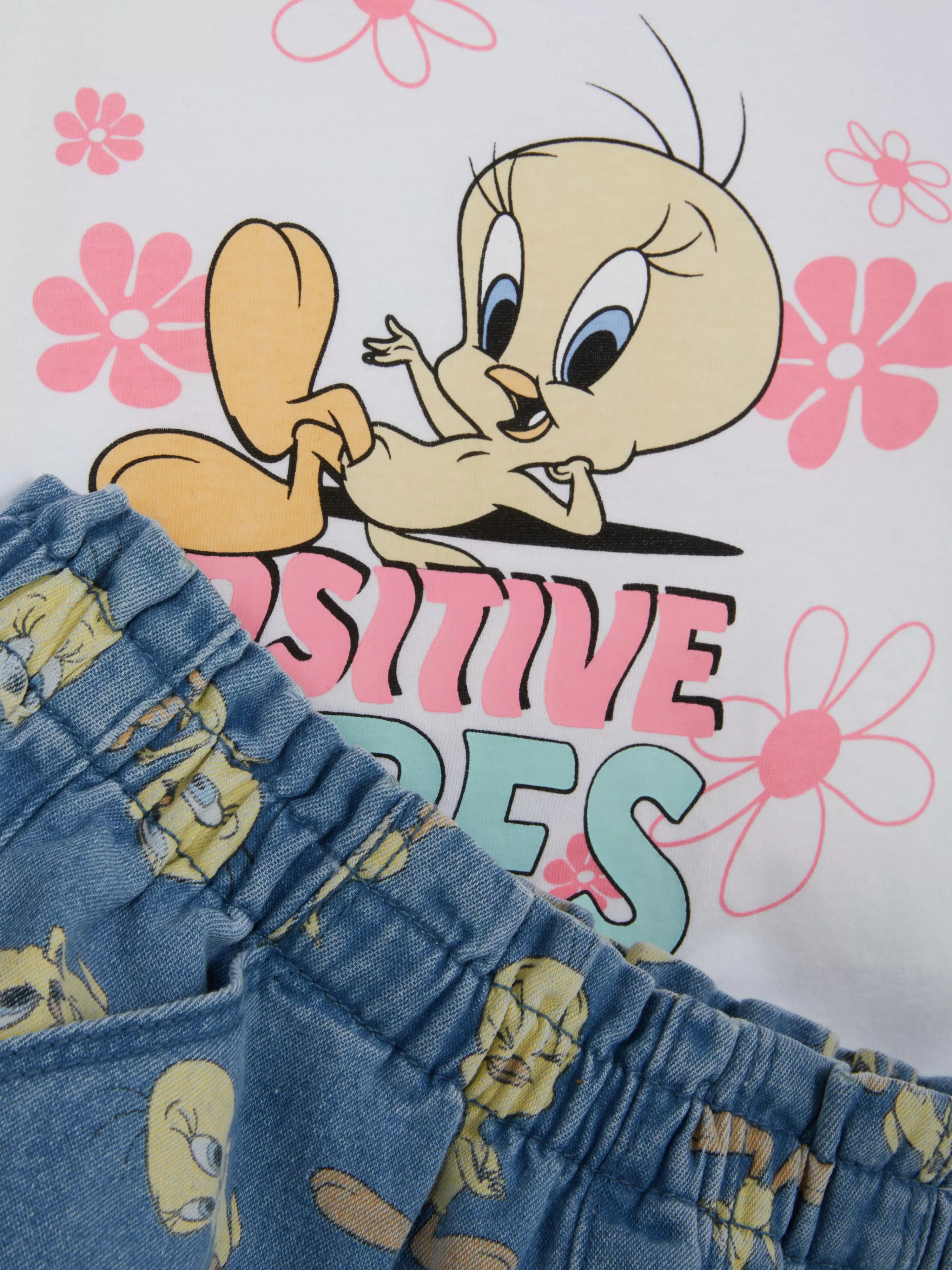 Primark - Completo Estivo con Shorts Looney Tunes Beep Beep in Bianco Divertito