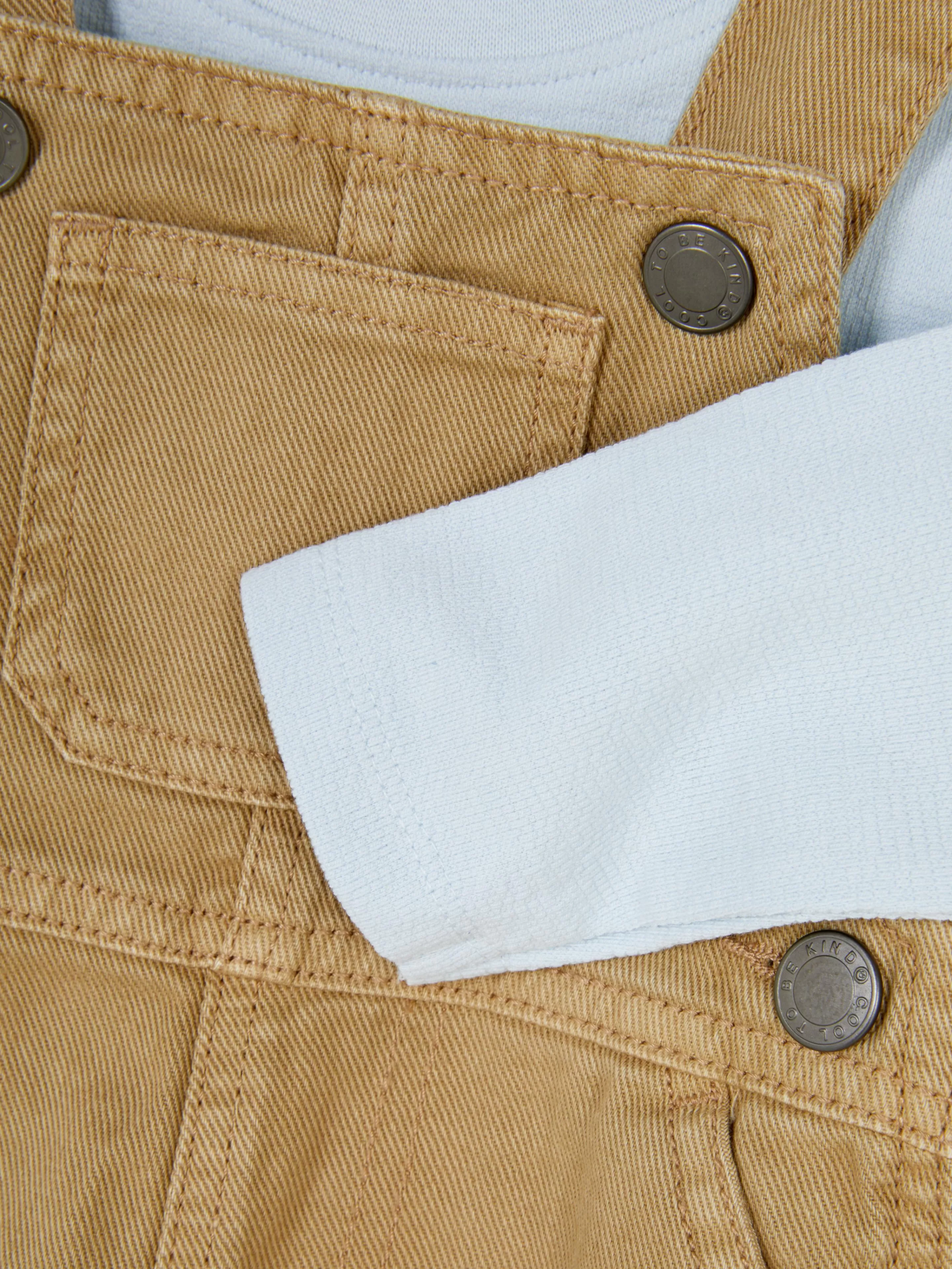 Primark Completo Casual Confortevole - Maglia a Maniche Lunghe con Salopette Tinta Pietra, Look Autunnale Stilizzato