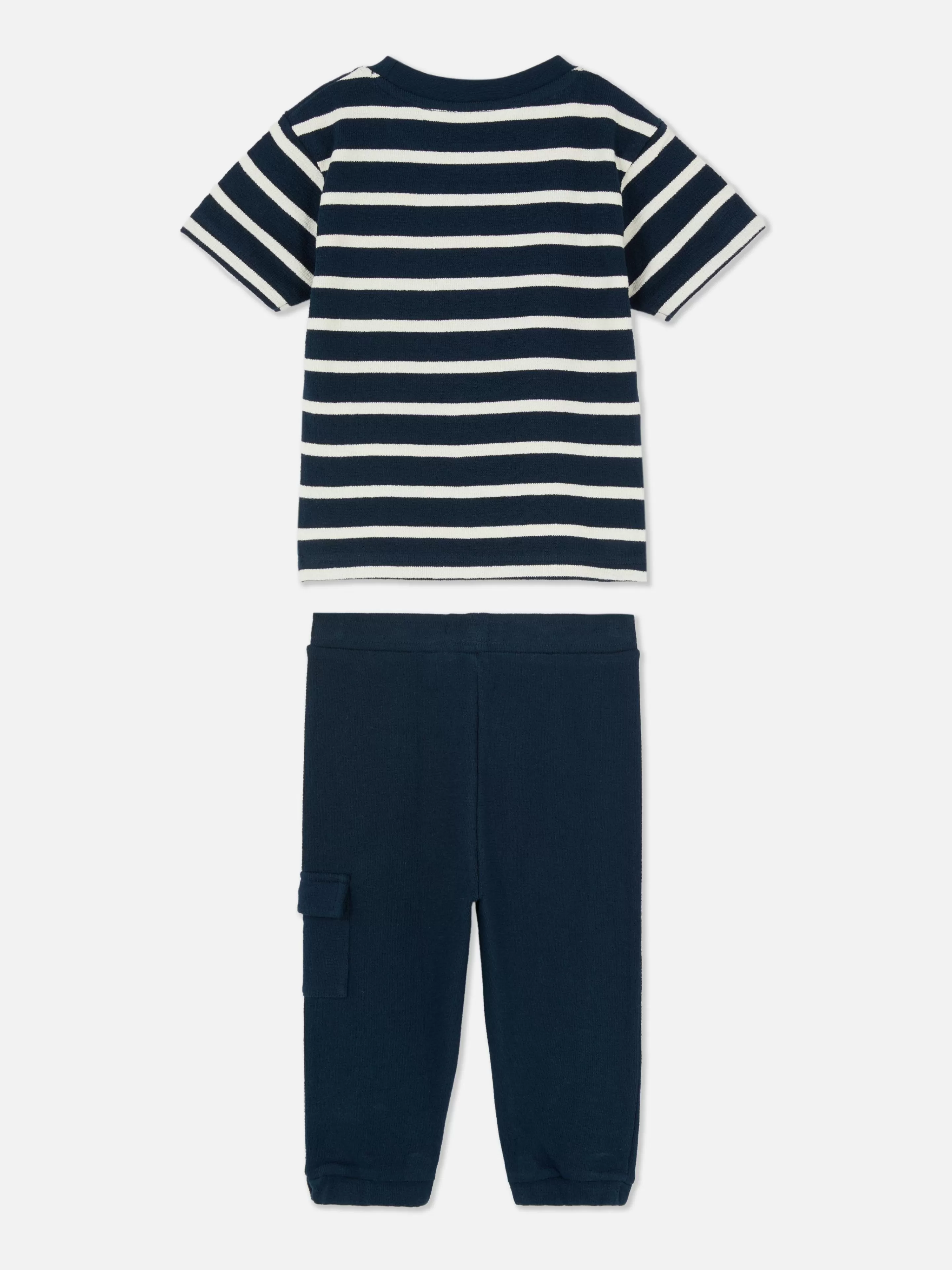 Primark Set Sportivo Comodo: Maglietta Righe e Pantaloni Tuta con Polsini Elasticizzati - Blu Scuro Intenso