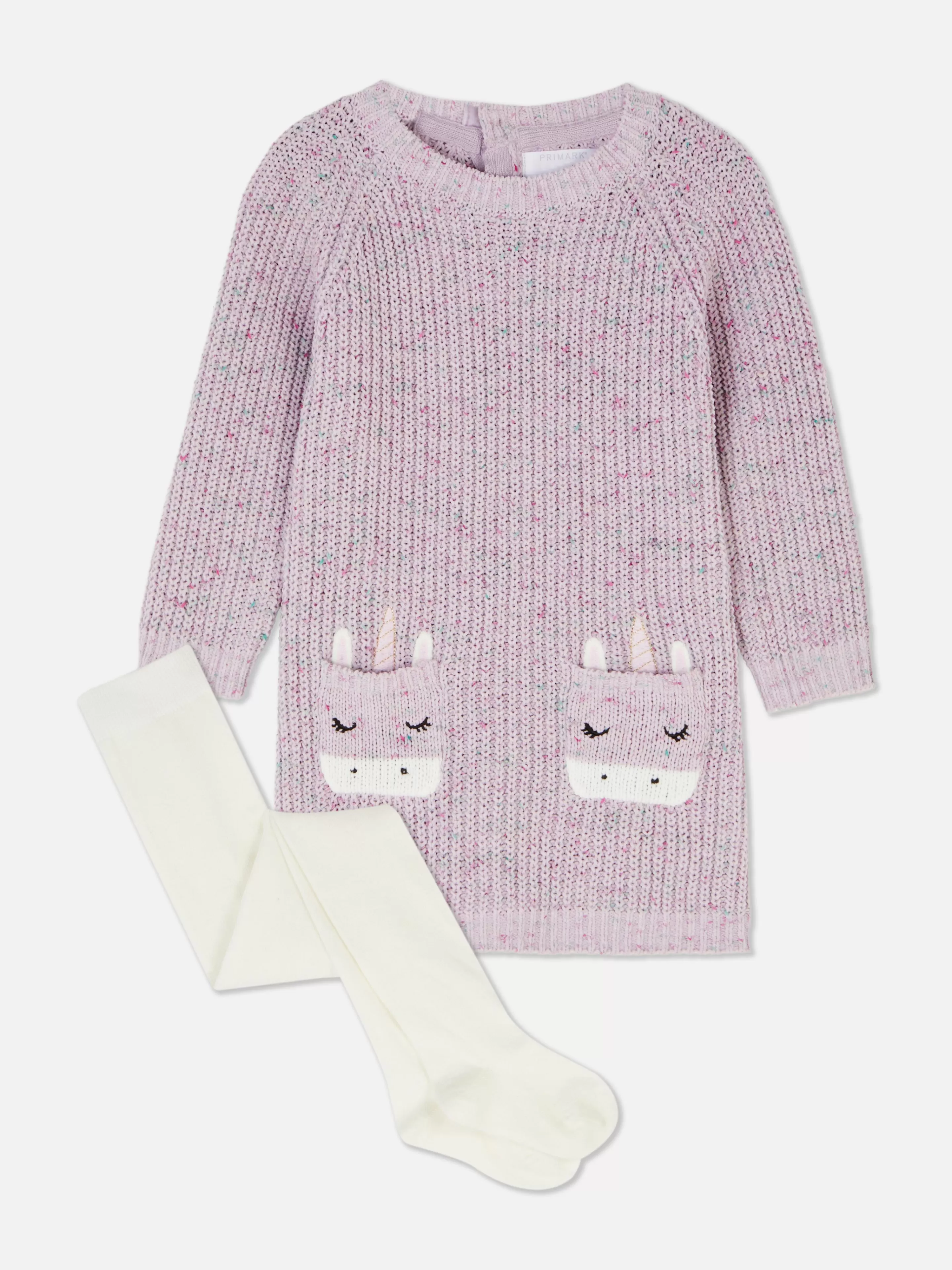 Primark Abito e Gonna Coordinati con Maglione e Collant in Maglia - Stampa Unicorno Arcobaleno