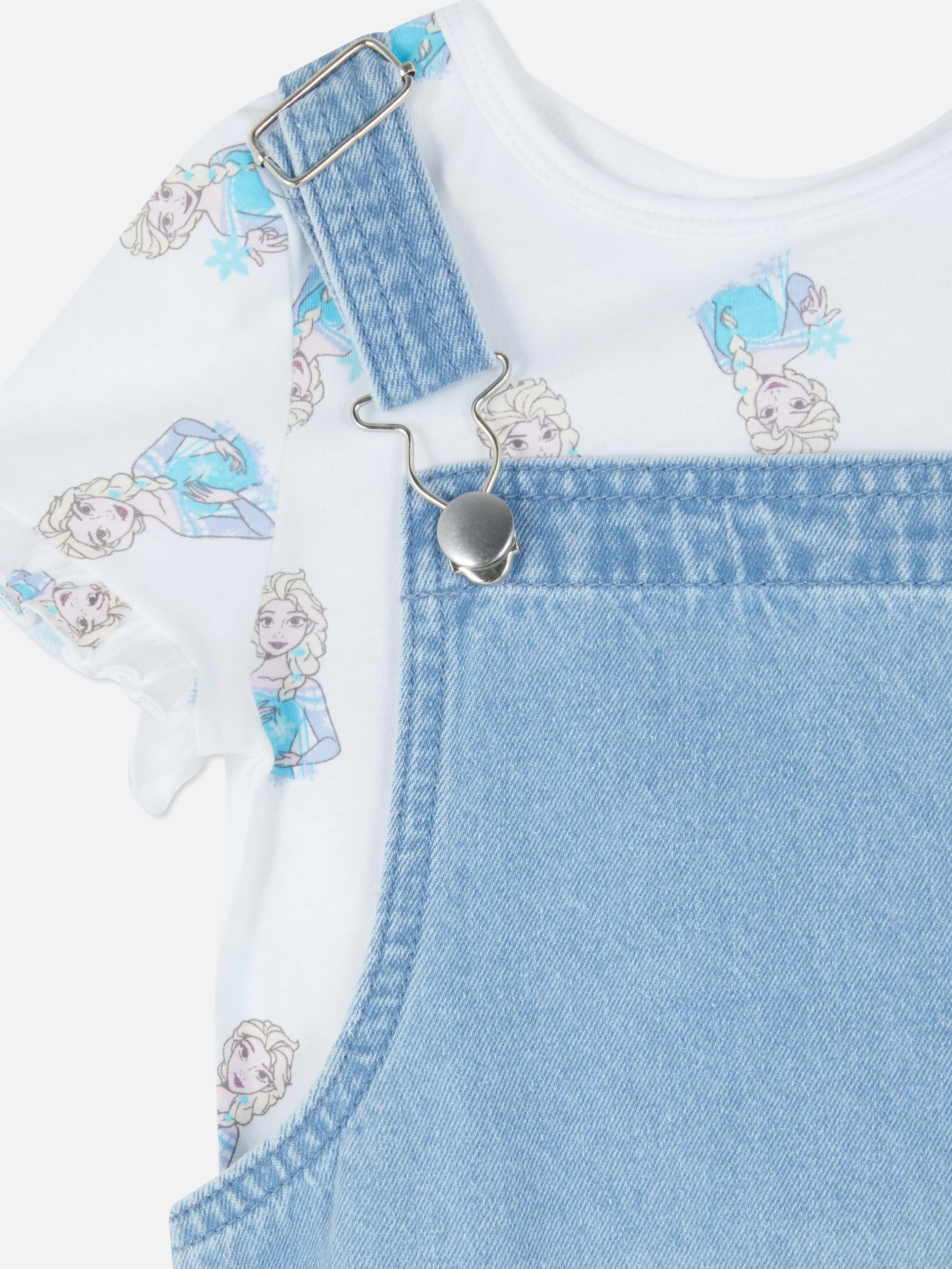 Disney Frozen - Completo Bambino Salopette in Denim e Top Coordinato Stile Casual, Azzurro Ghiaccio Primark
