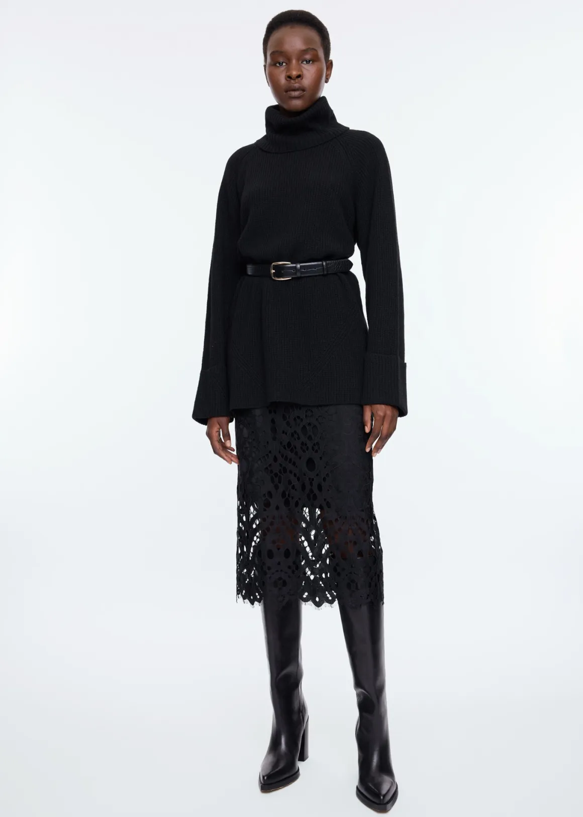 VANILIA - Gonna lapel matita in pizzo nero elegante | Saldi esclusivi
