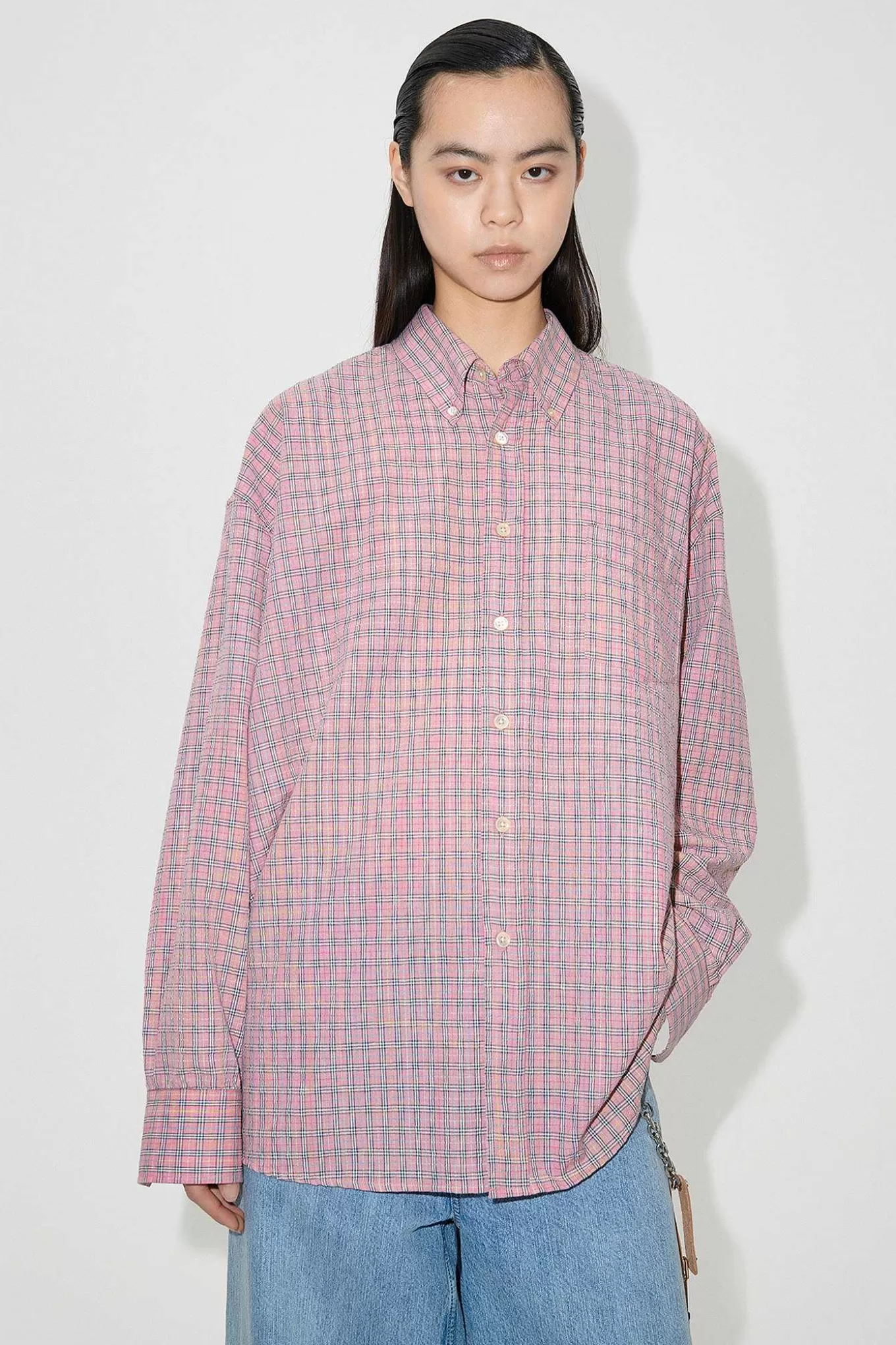 Camicia Elegante Our Legacy in Tessuto Kimble Quadri - Rosa Chiaro per Stile Casual