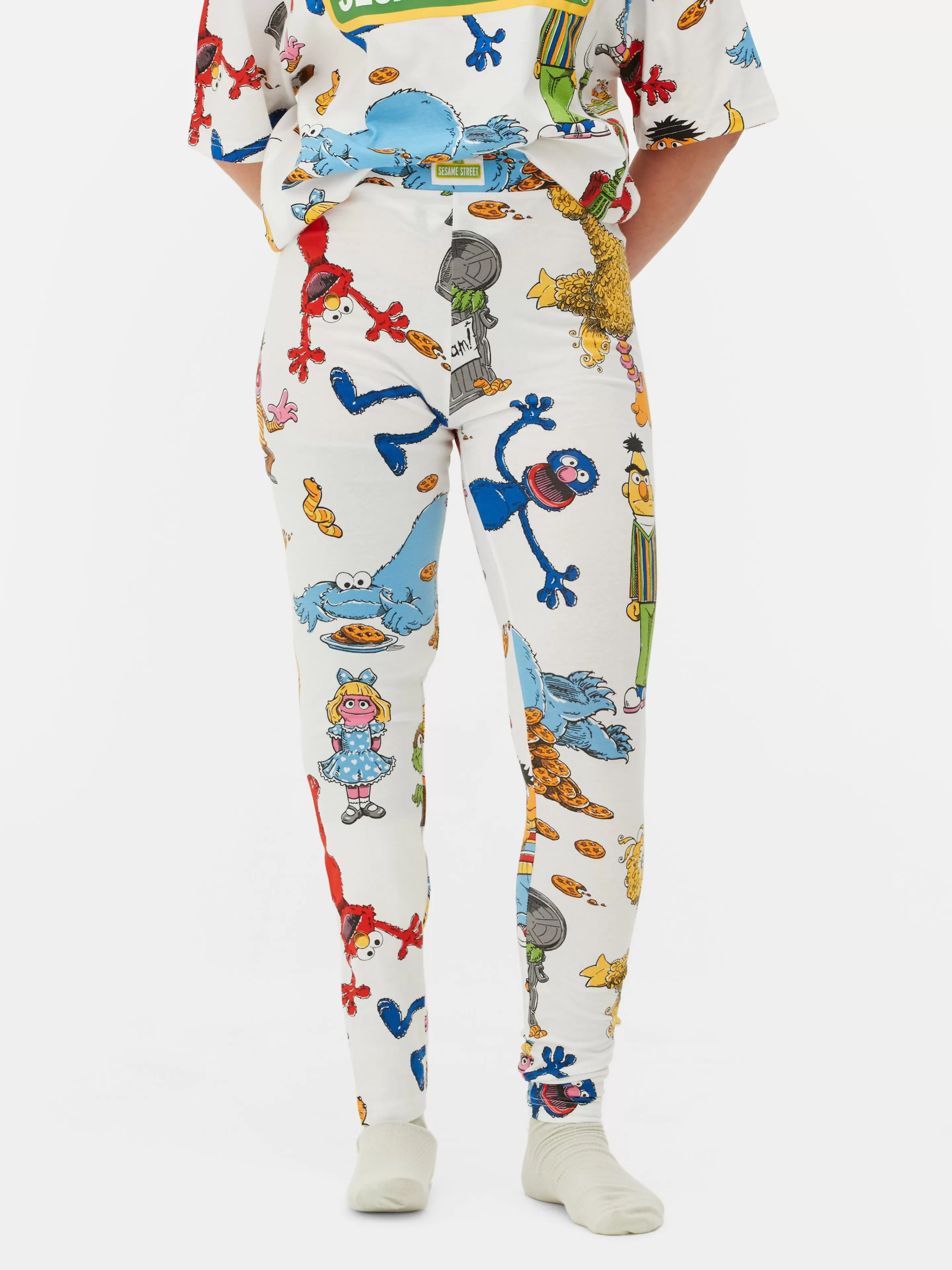 Primark Legging Pigiama Morbidi in Puro Bianco con Stampa Sesamo - Ideali per la Casa e il Relax