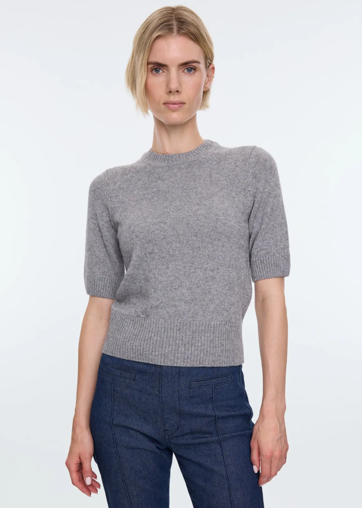 VANILIA Felpa in Maglia Fiori di Magnolia - Grigio Cenere Morbida con Girocollo, Prezzo Imbattibile
