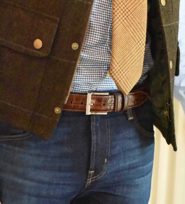 Martin Dingman Cintura Uomo in Pelle - Fibbia Satinata con Dettaglio Effetto Coccodrillo - Accessorio Casual Elegante