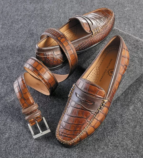 Martin Dingman Cintura Uomo in Pelle - Fibbia Satinata con Dettaglio Effetto Coccodrillo - Accessorio Casual Elegante