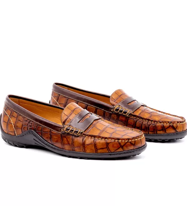 Scarpe da Uomo Martin Dingman Bill in Pelle Verniciata con Stampa Coccodrillo - Mocassini Eleganti per Lavoro e Occasioni Formali