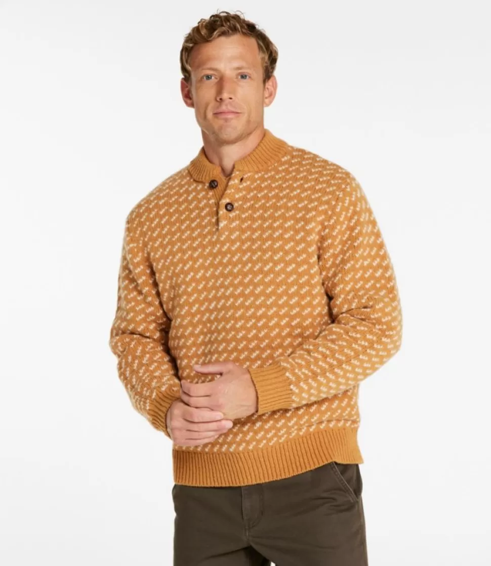 Maglione Uomo in Lana Cardata Stile Henley - Intreccio Vintage con Motivo Occhio di Pernice, Design Classico Bean's Original per Freddo Intenso, Tessuto Morbido e Resistente con Finiture Artigianali