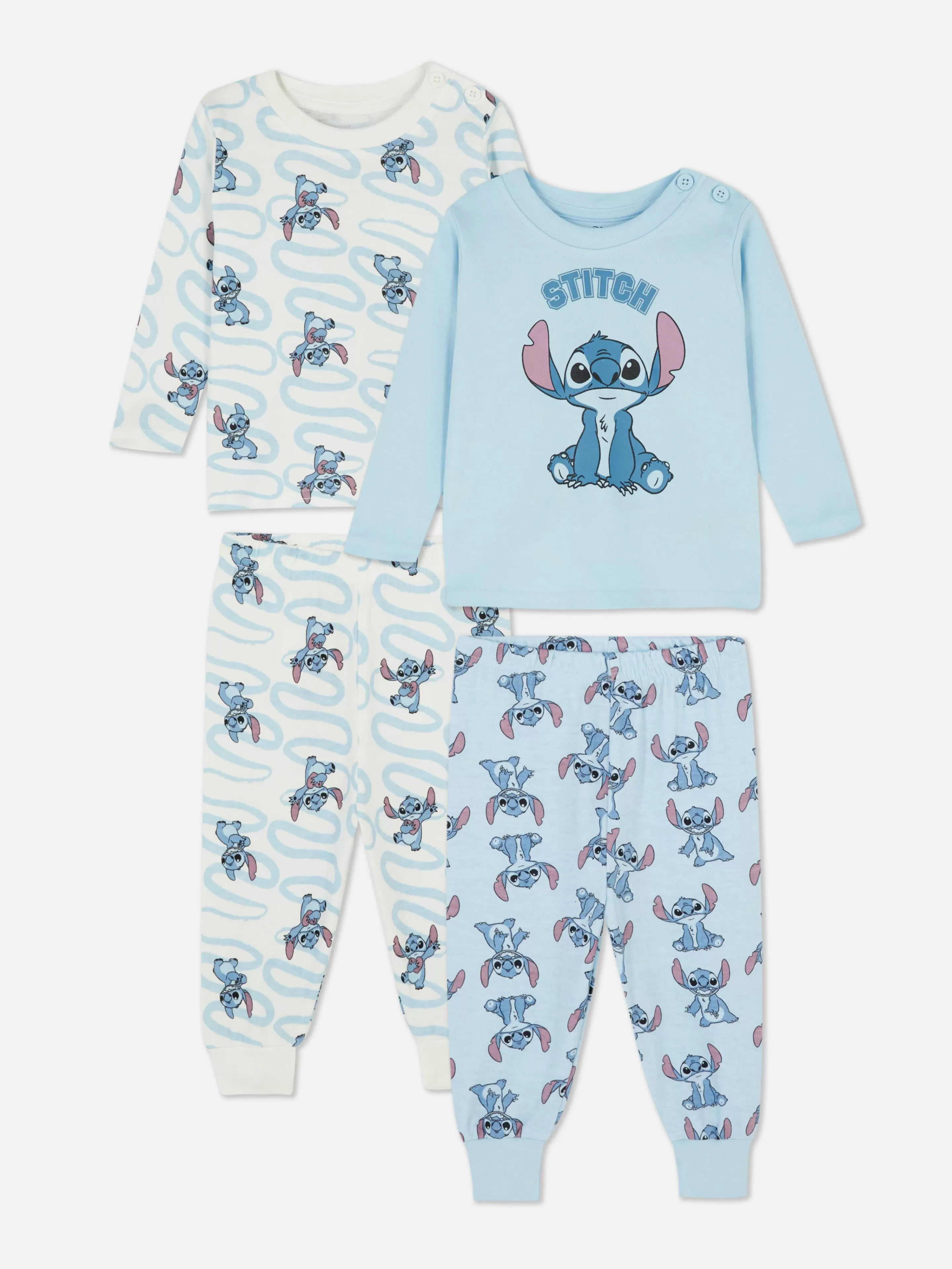 Pijama Invernale Disney Stitch - Set 2 Completi in Cotone Morbido con Maniche Lunghe, Colore Blu Primark - Ideale per Notti Accoglienti
