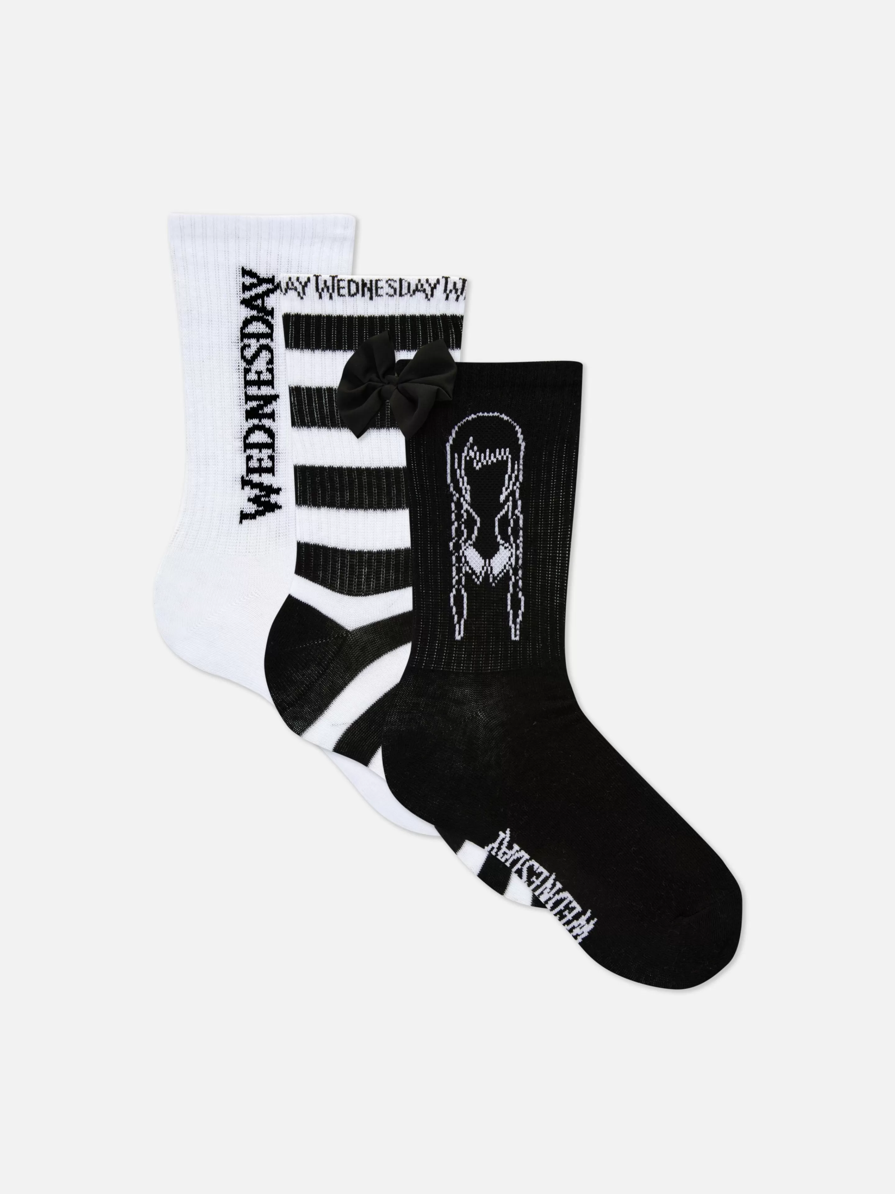 Primark - Calze a Mezzo Gamba Wednesday Addams, Confezione da 3 Paia Nero Unisex