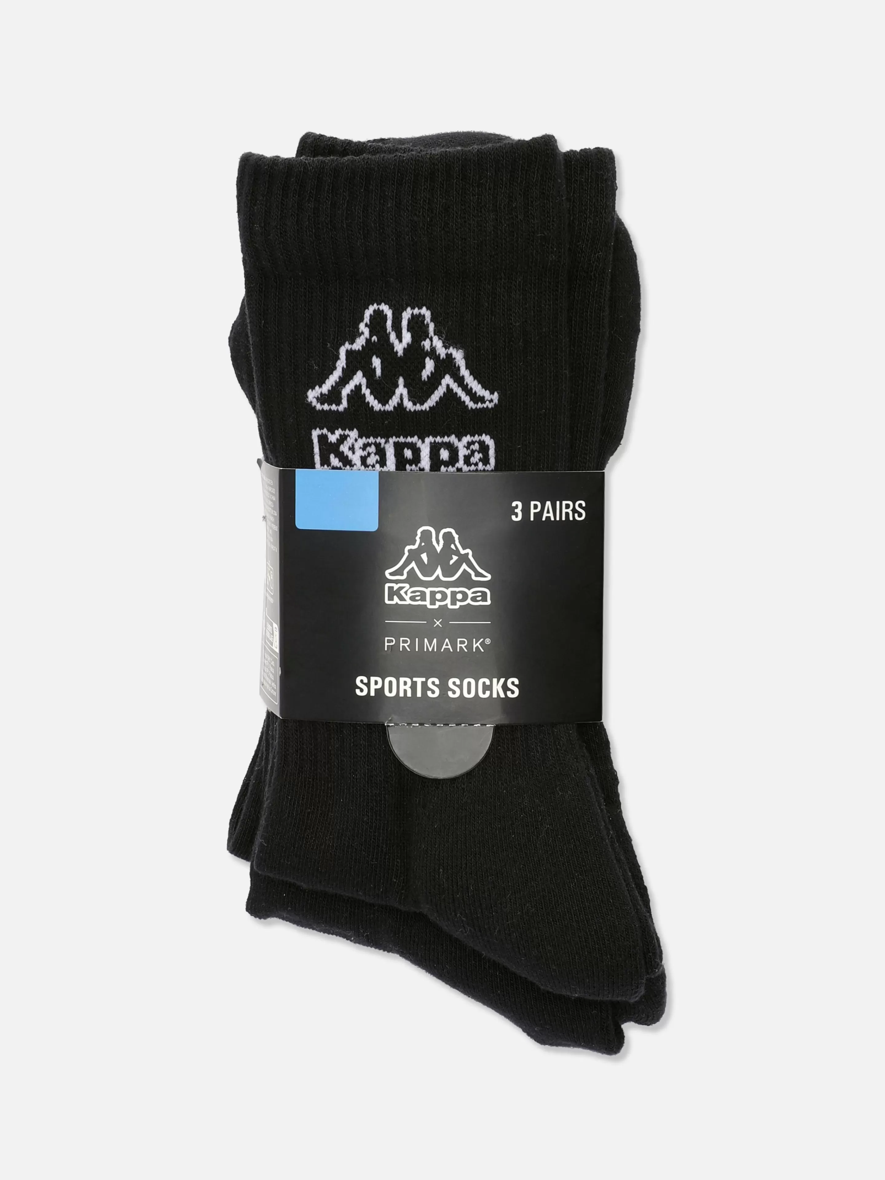 Primark - Calzini Sportivi Kappa Unisex, 3 Paia in Nero con Logo, Confezione per Allenamento