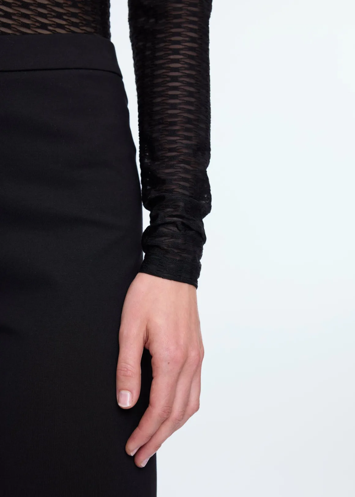 VANILIA Maglia in Pizzo Fantasia con Maniche Lunghe - Nero, Offerta Imperdibile!
