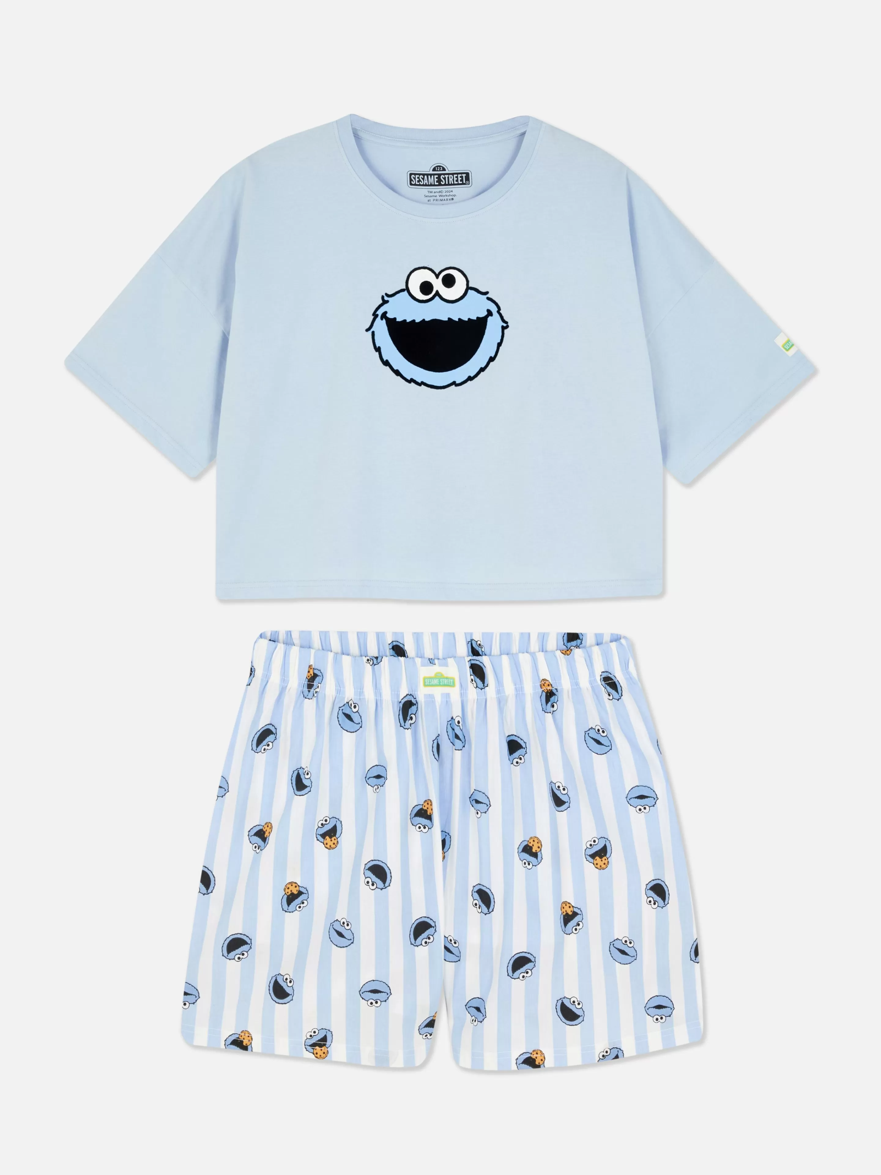 Primark Pigiama Corto in Jersey con Stampa Sesamo Azzurro - Comodo e Divertente