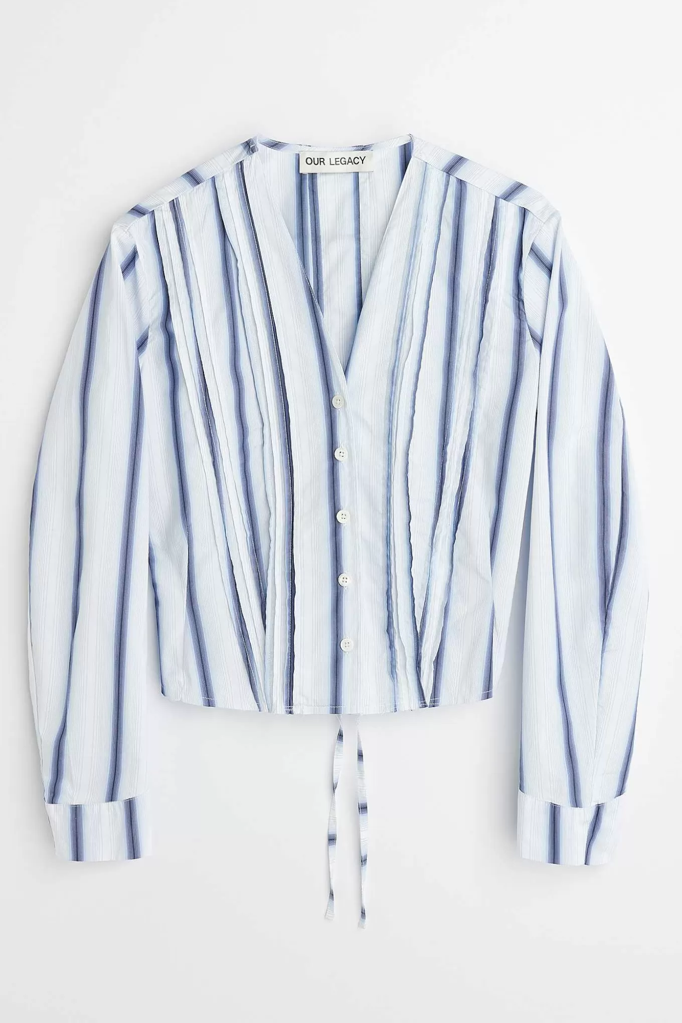 Our Legacy Camicia Uomo in Cotone Plissettato - Design con Strisce Geometriche Blu Elettrico