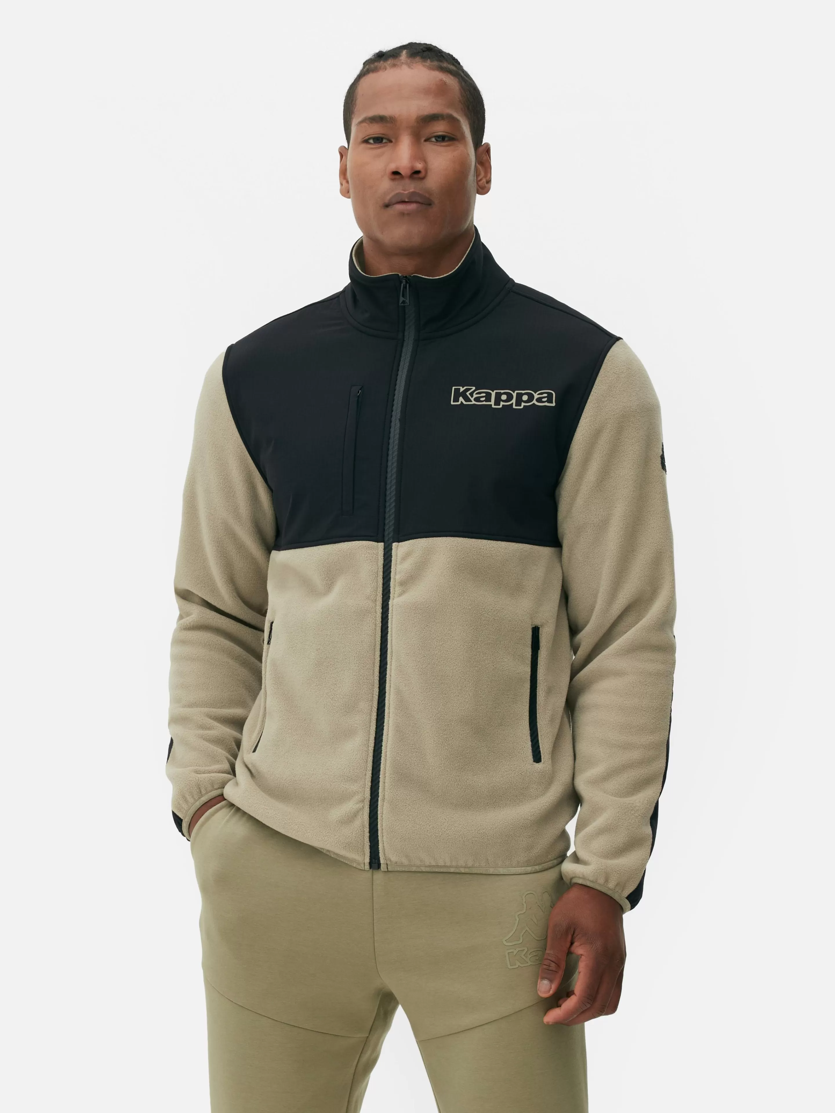 Kappa X Primark - Giacca Sportiva con Zip in Pile per Running, Verde Oliva