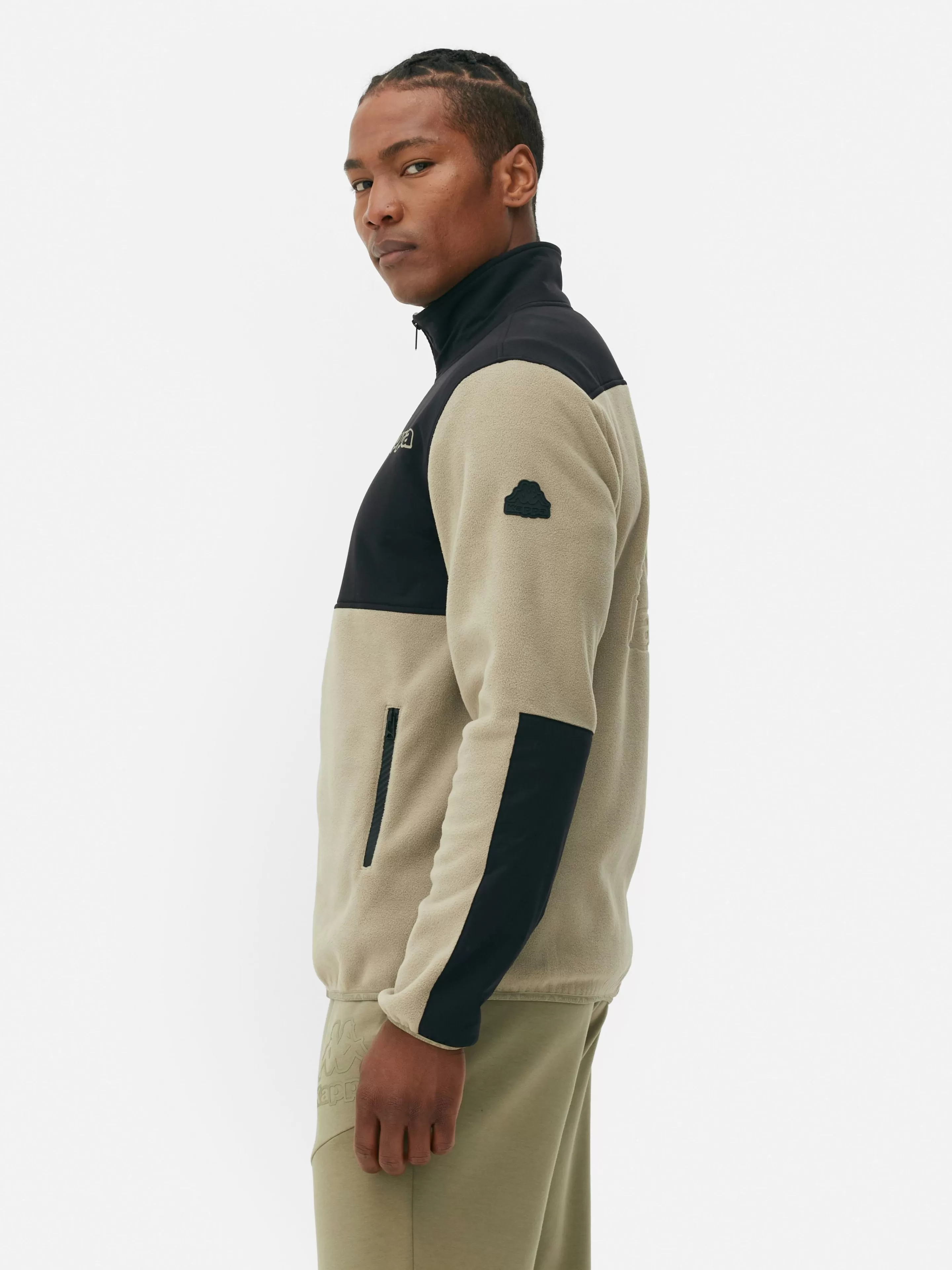 Kappa X Primark - Giacca Sportiva con Zip in Pile per Running, Verde Oliva