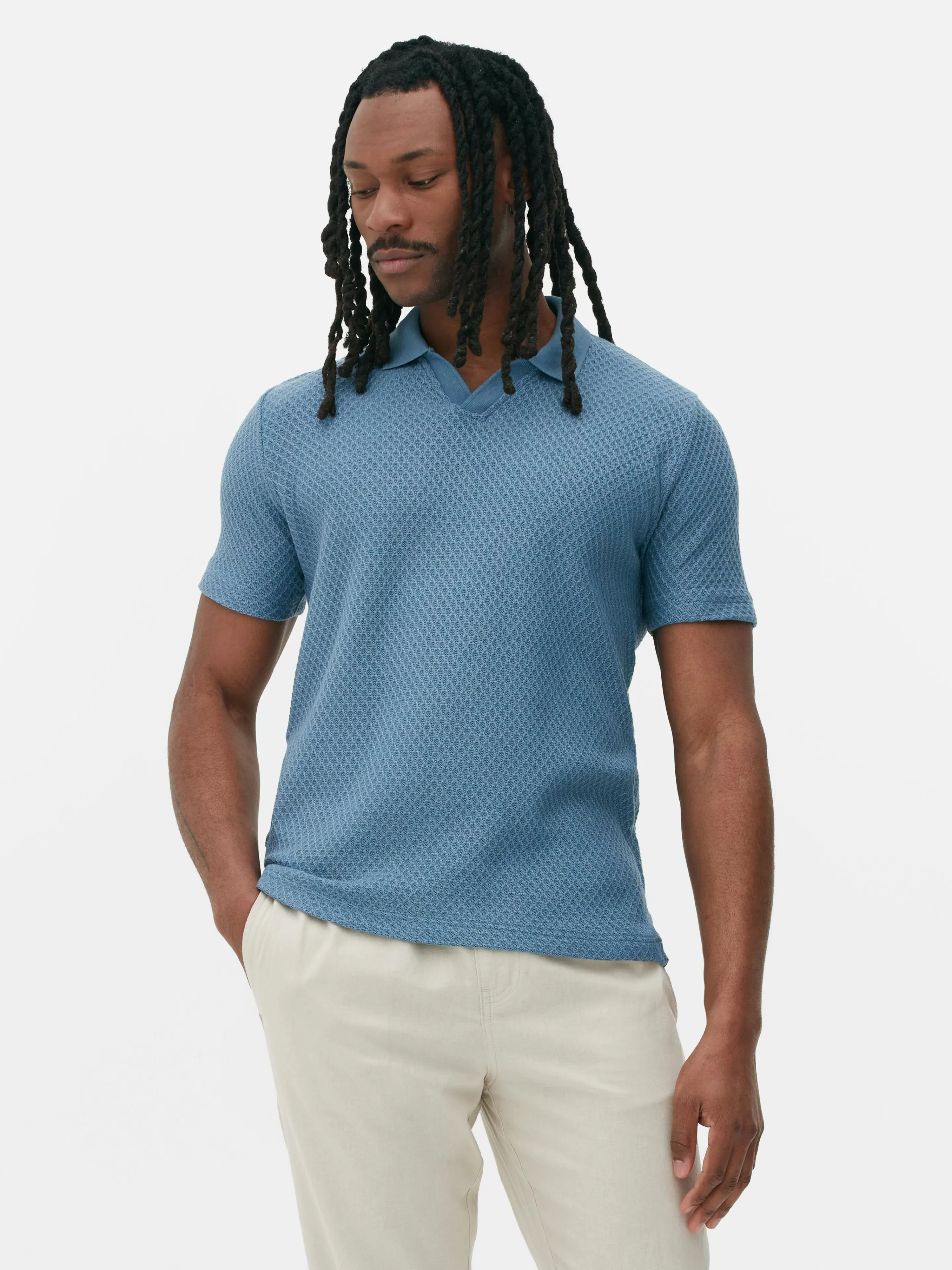 Primark Polo Casual in Tessuto Strutturato - Design Kem Blu Denim, Comoda e Stilosa