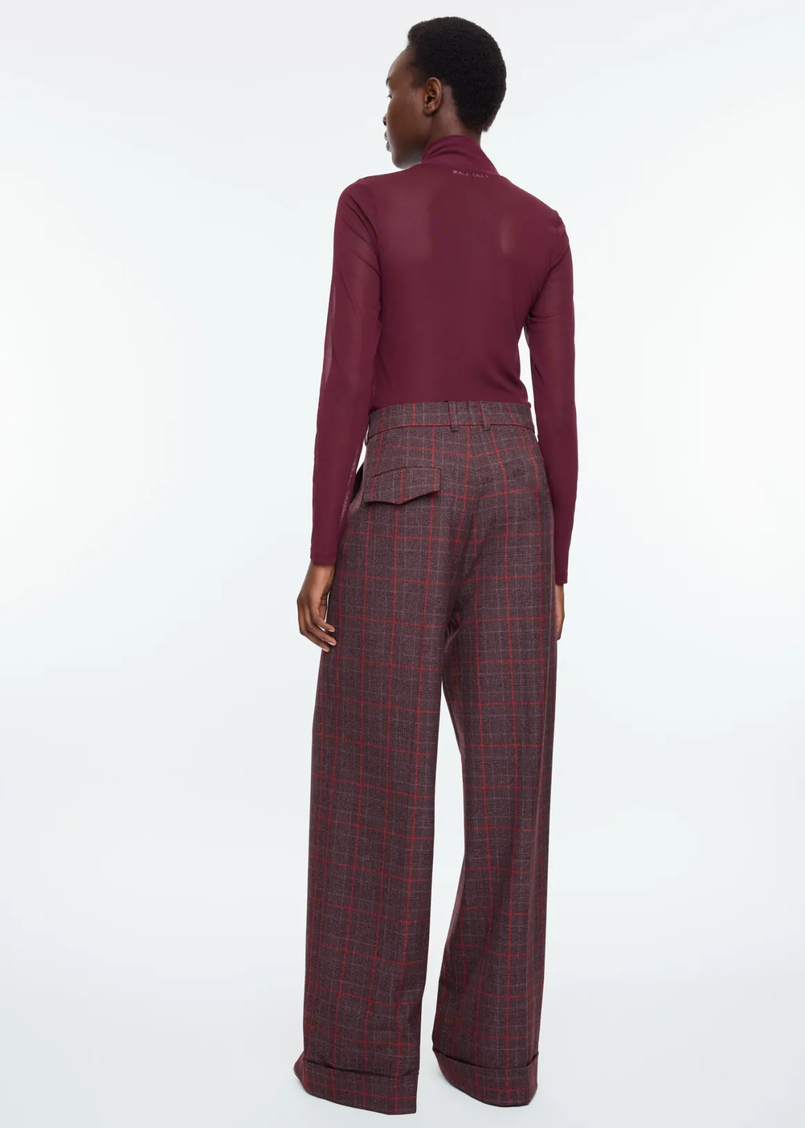 Vanilia Pantaloni Classici a Scacchi - Eleganti in Nero Karalahna con Finiture Vino | Ultimi Pezzi in Promozione