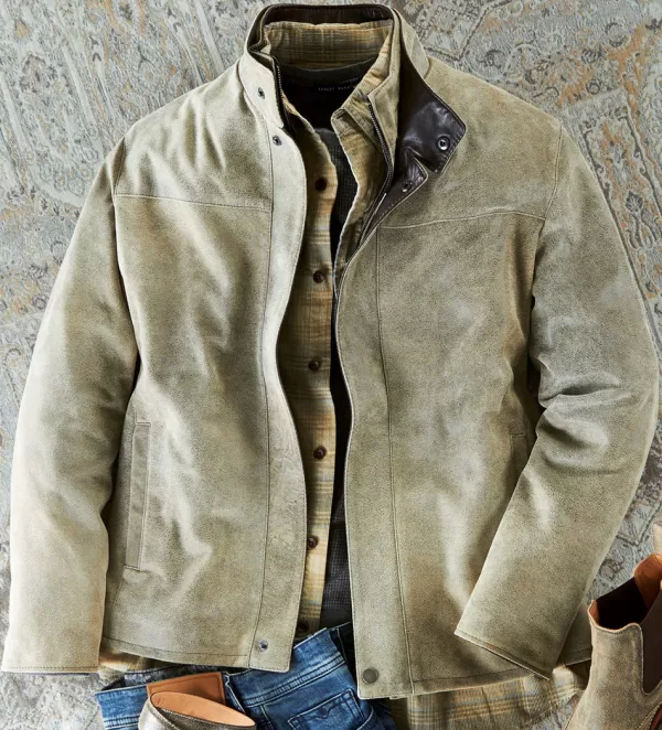 Remy Leather: Giacca in Pelle d'Agnello Effetto Usato con Rifiniture in Camoscio, Stile Vintage Artigianale