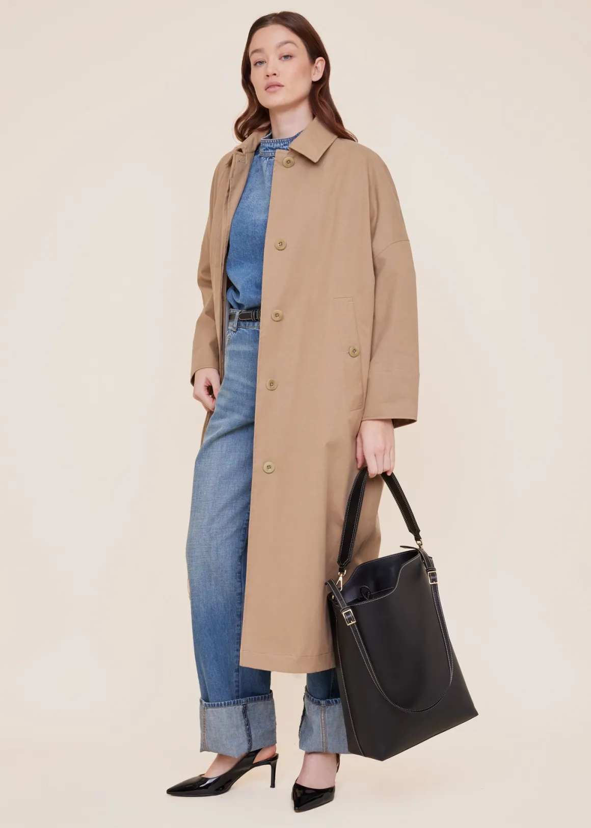 Cappotto trench elegante in Tencel sabbia | VANILIA | Offerta esclusiva stagionale

(：，