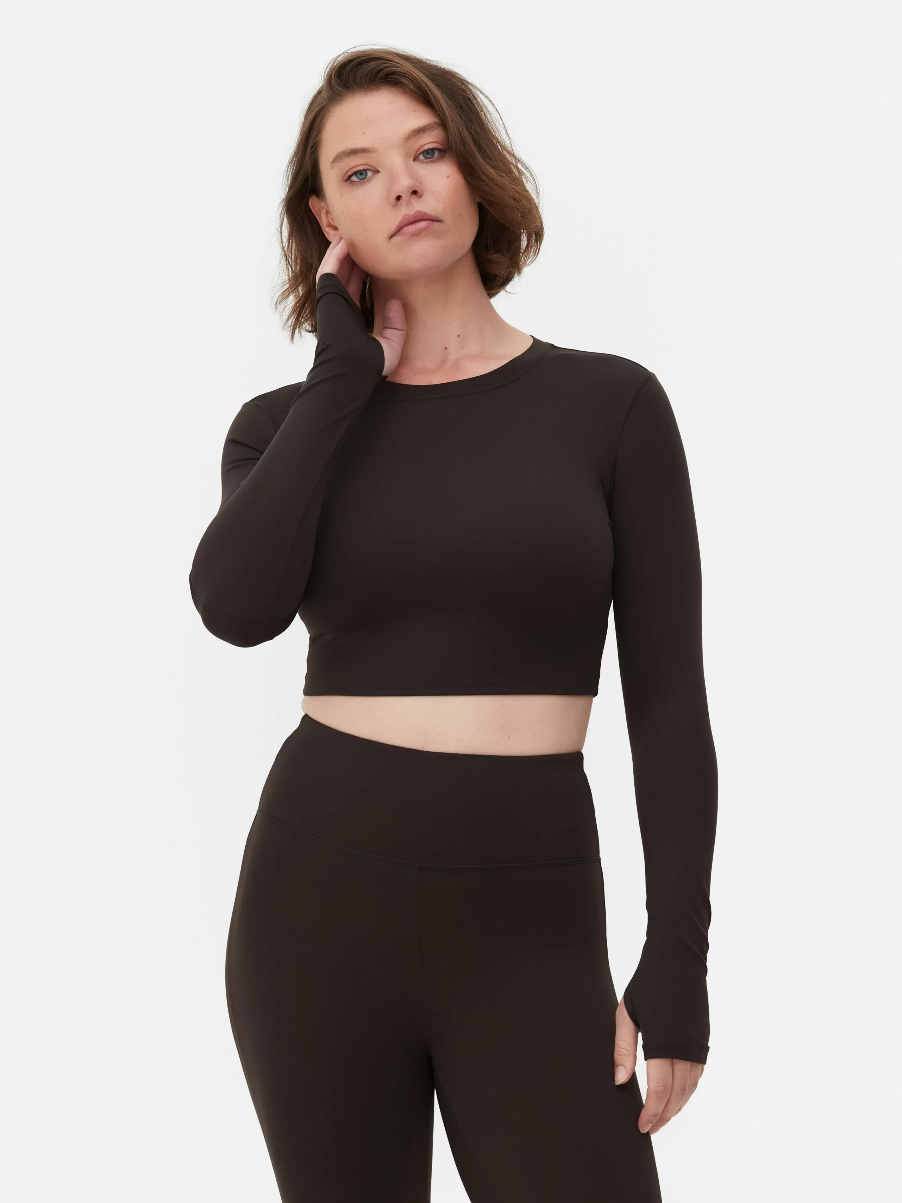Top Sportivo Manica Lunga Morbido Primark - Collezione Rita Ora in Tonalità Cioccolato per Allenamenti Confortevoli