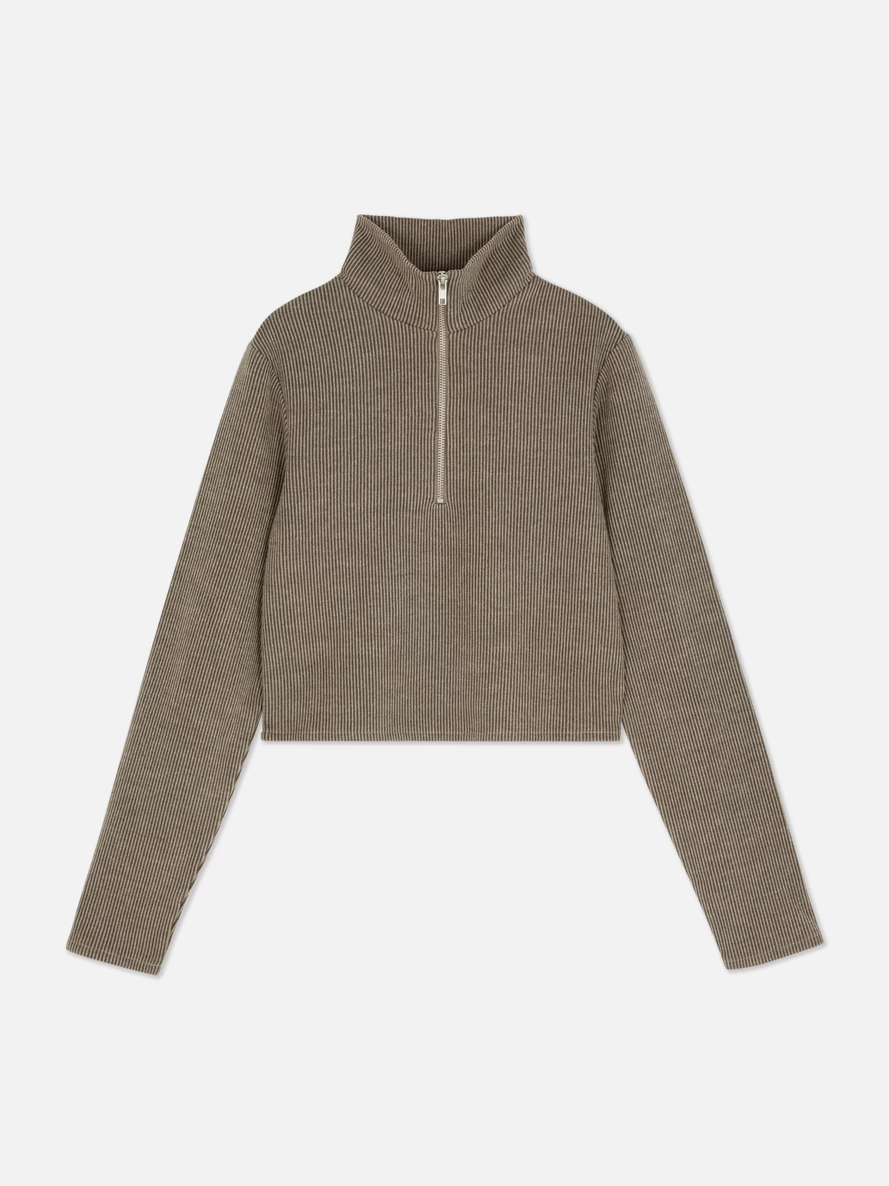 Primark Top Sportivo con Zip 1/4 - Completo Coordinato in Tonalità Grigio Taupe, Ideale per Stile Casual e Comfort