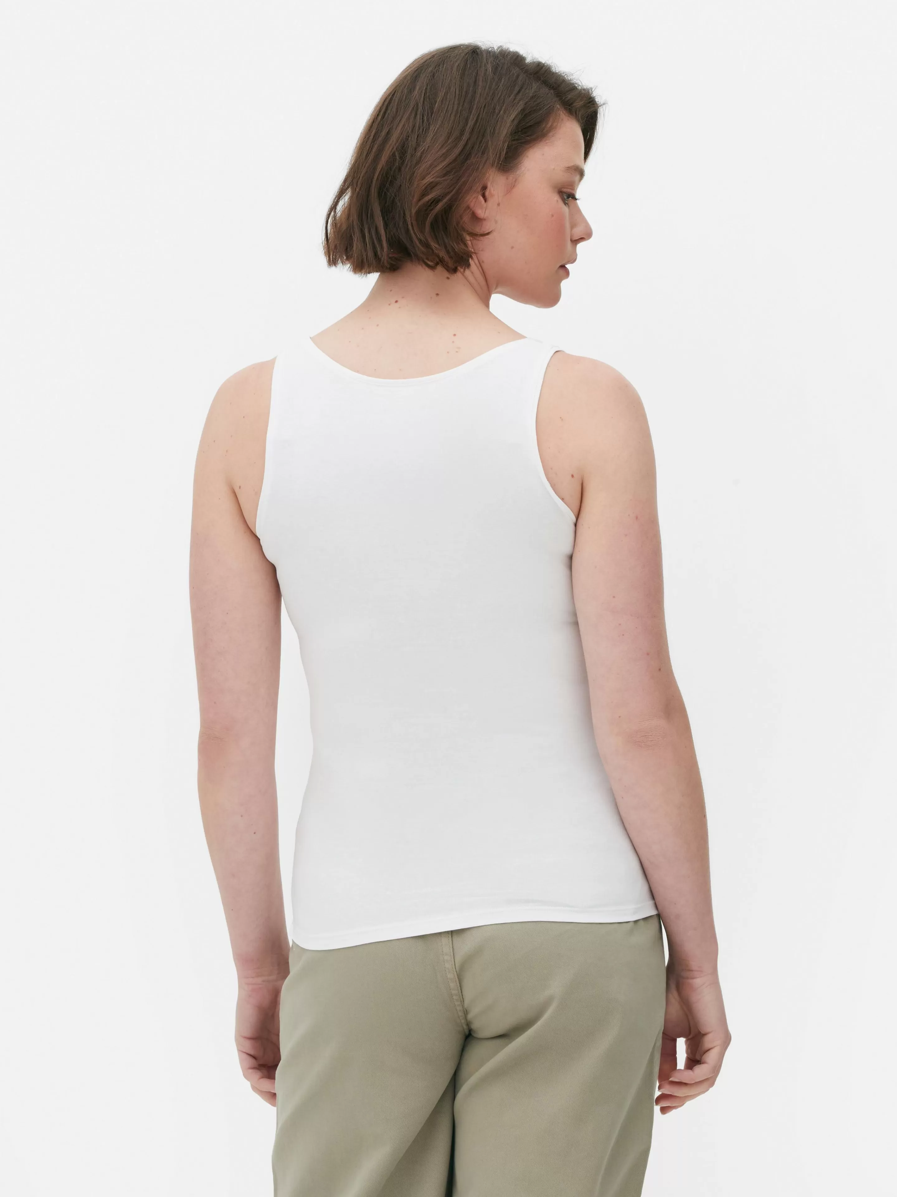Primark - Top in Cotone Classico Bianco con Maniche Corte, Taglia S