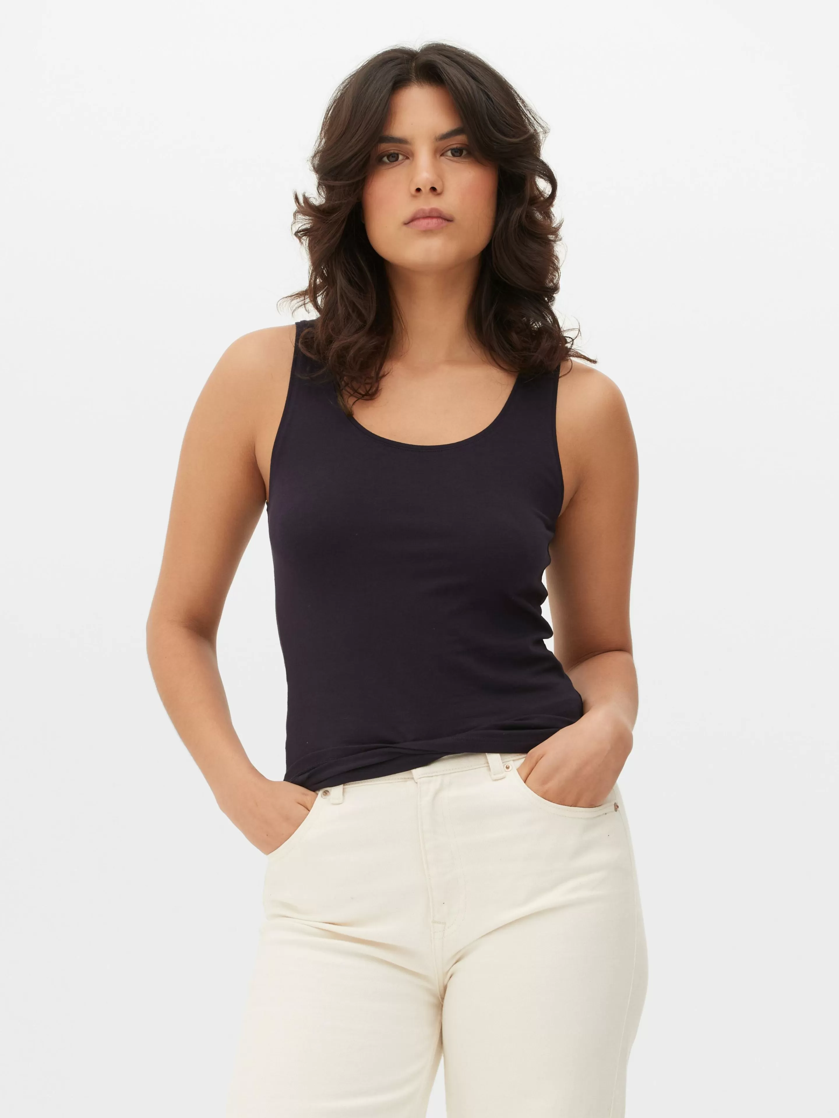 Primark - Top Senza Maniche in Cotone con Scollo Tondo, Blu Navy per un Look Casual