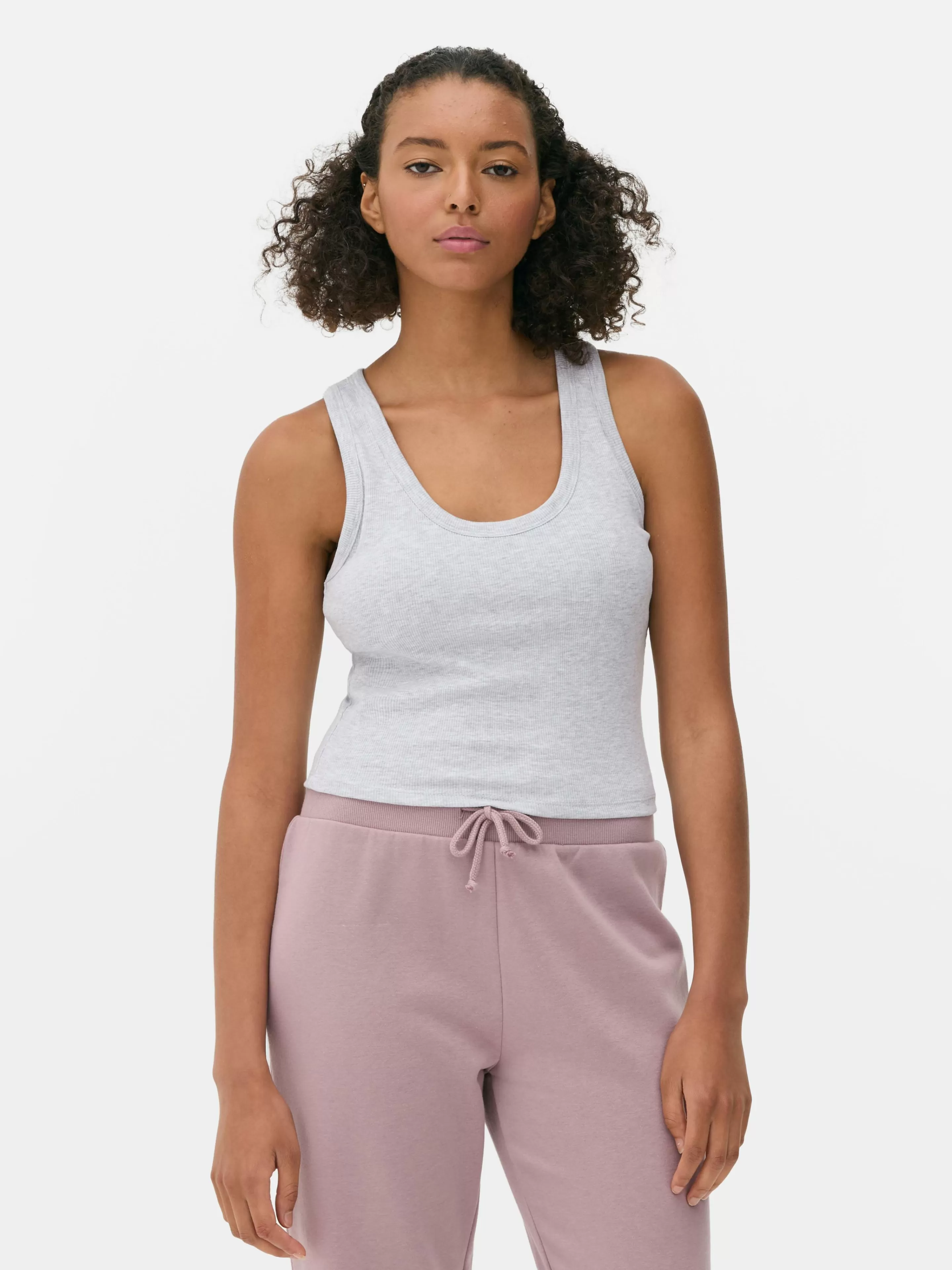Primark - Top Senza Maniche con Reggiseno Incorporato, Grigio Marmorizzato - T-Shirt Elegante con Scollo Tondo e Tessuto Morbido