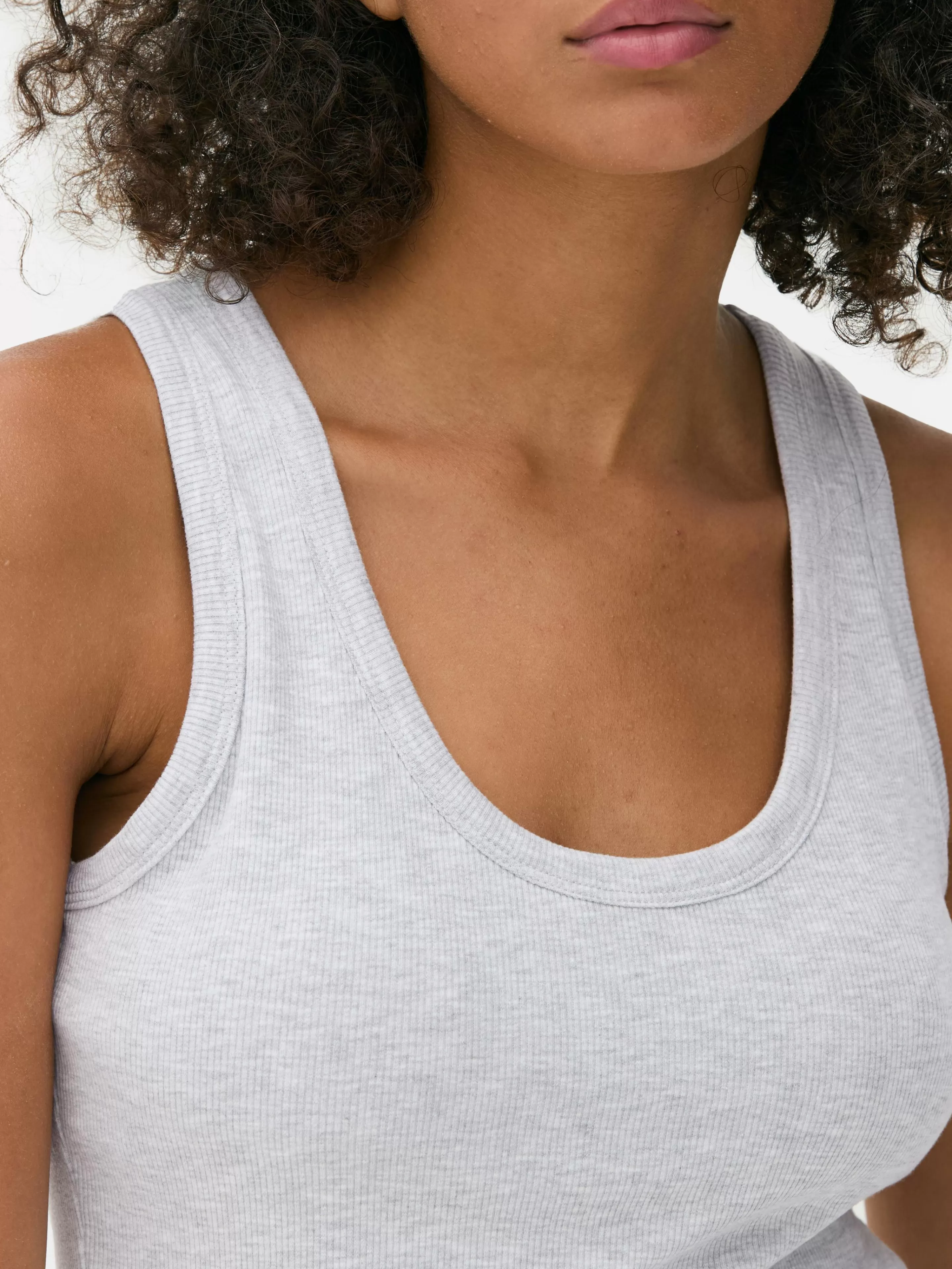 Primark - Top Senza Maniche con Reggiseno Incorporato, Grigio Marmorizzato - T-Shirt Elegante con Scollo Tondo e Tessuto Morbido