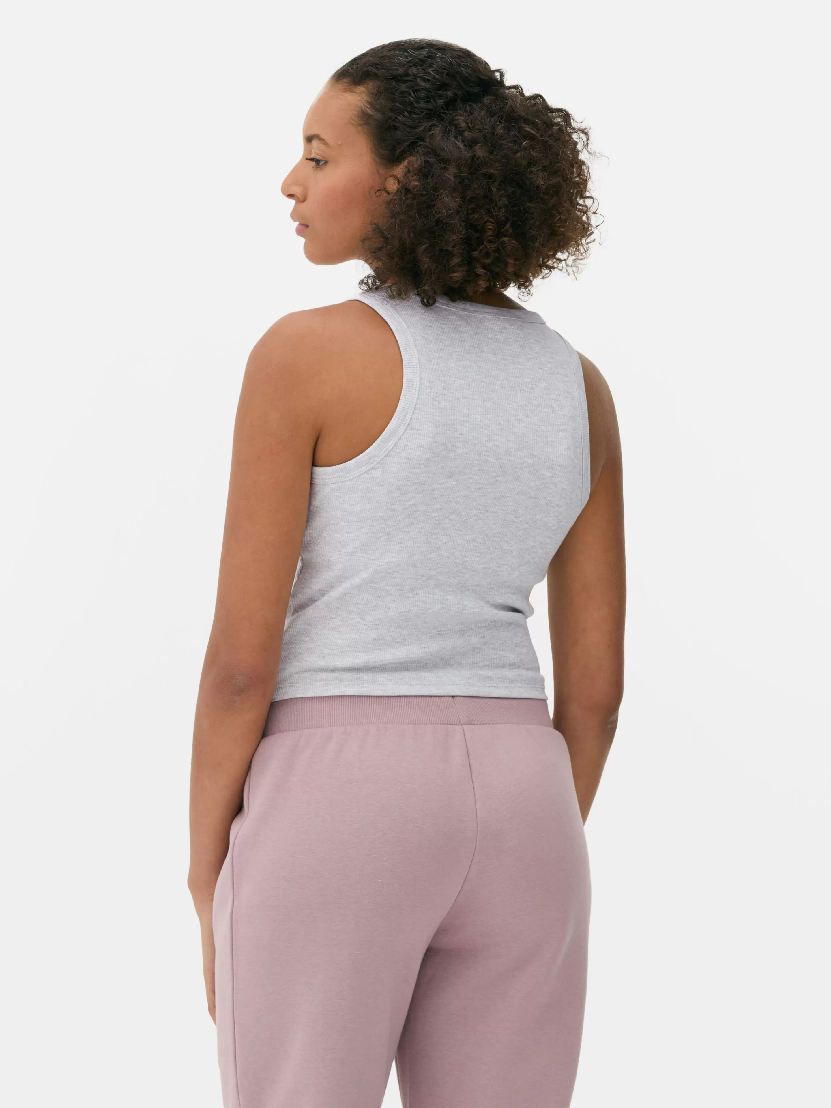 Primark - Top Senza Maniche con Reggiseno Incorporato, Grigio Marmorizzato - T-Shirt Elegante con Scollo Tondo e Tessuto Morbido