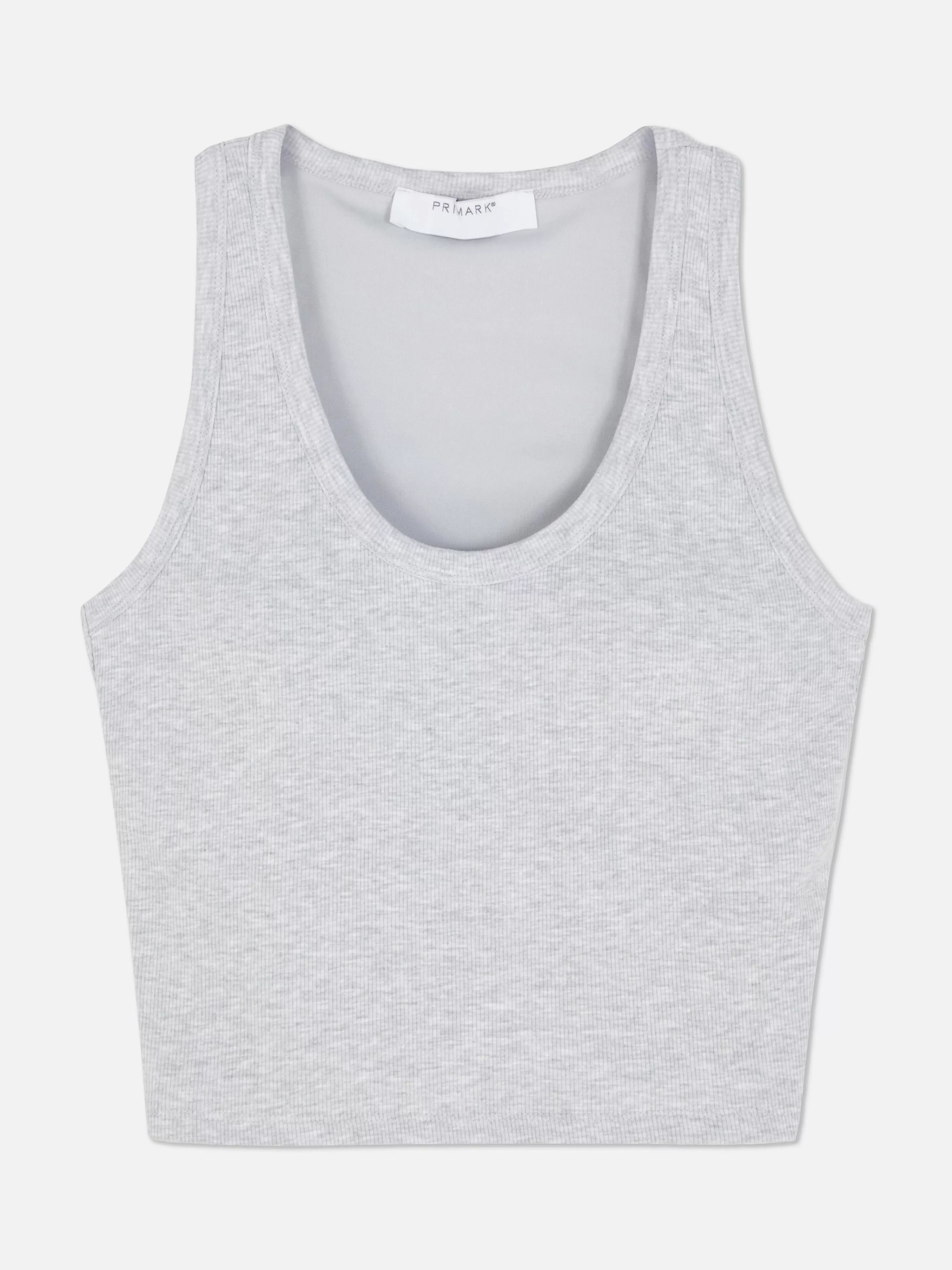 Primark - Top Senza Maniche con Reggiseno Incorporato, Grigio Marmorizzato - T-Shirt Elegante con Scollo Tondo e Tessuto Morbido