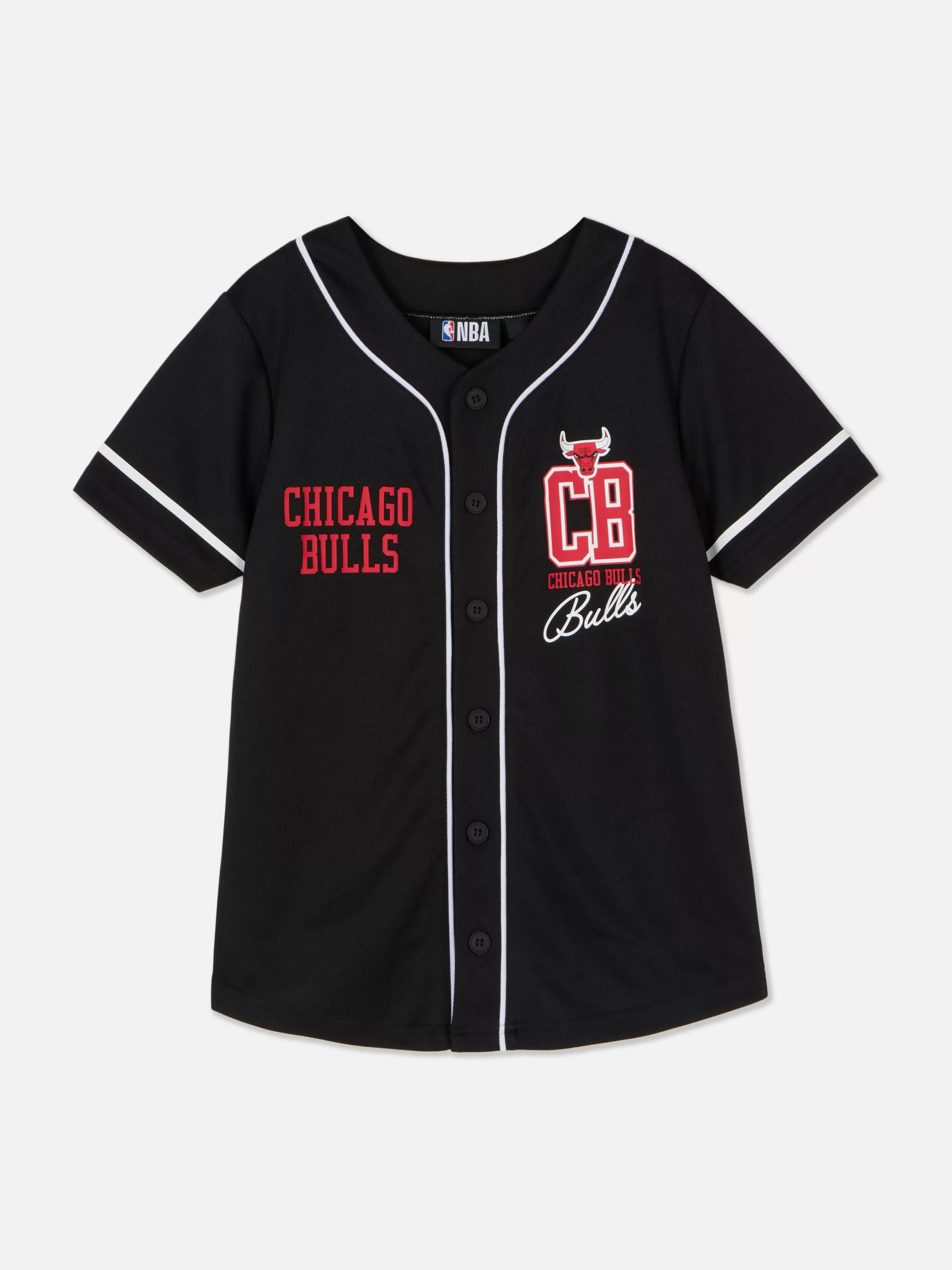 Maglietta Chicago Bulls NBA con Bottoni Decorativi, Nero Essential - T-Shirt Casual Uomo Stile Streetwear by Primark