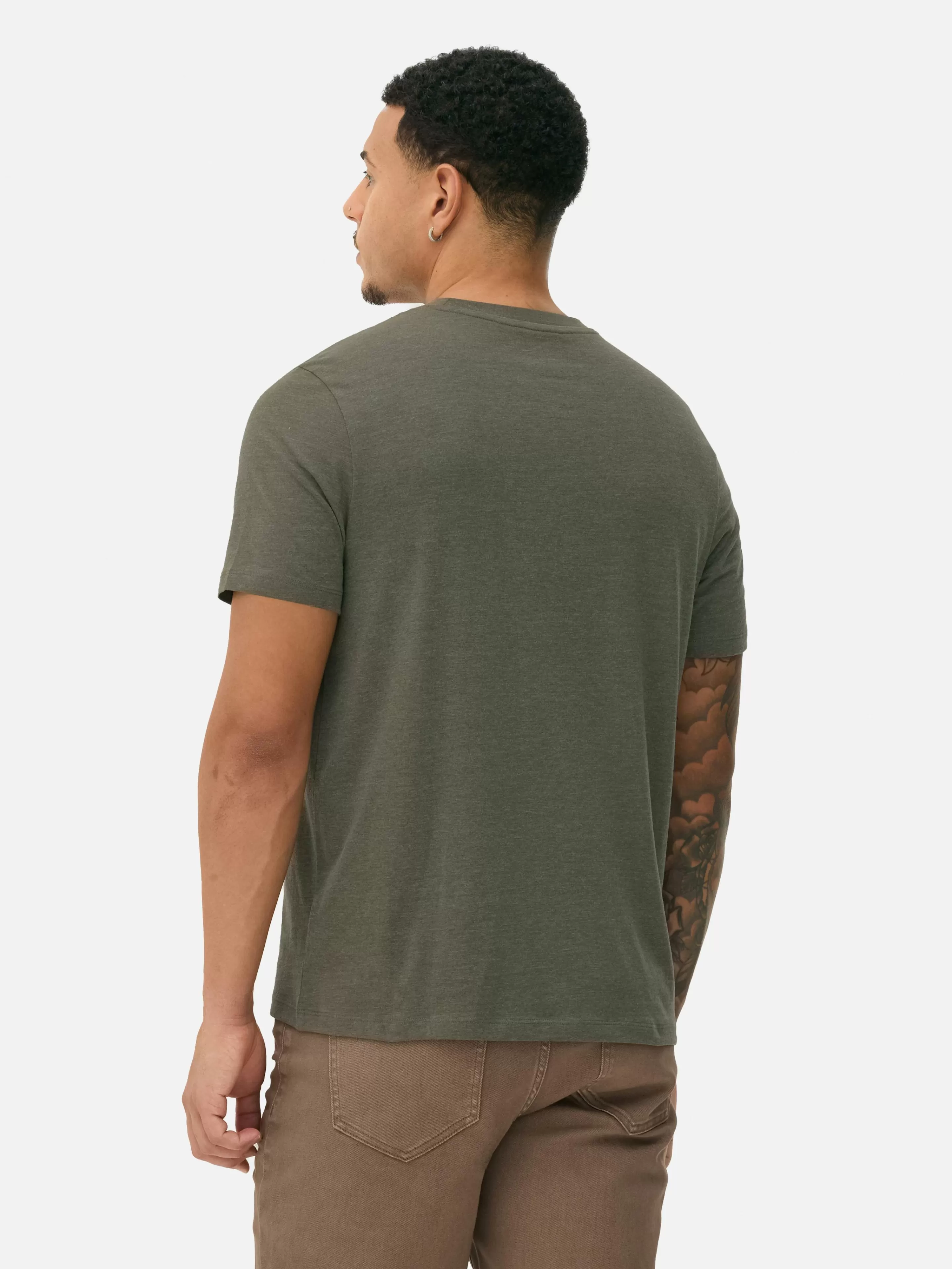Maglietta Basic Primark in Tessuto Marmorizzato Caqui - Taglio Classico per Stile Casual