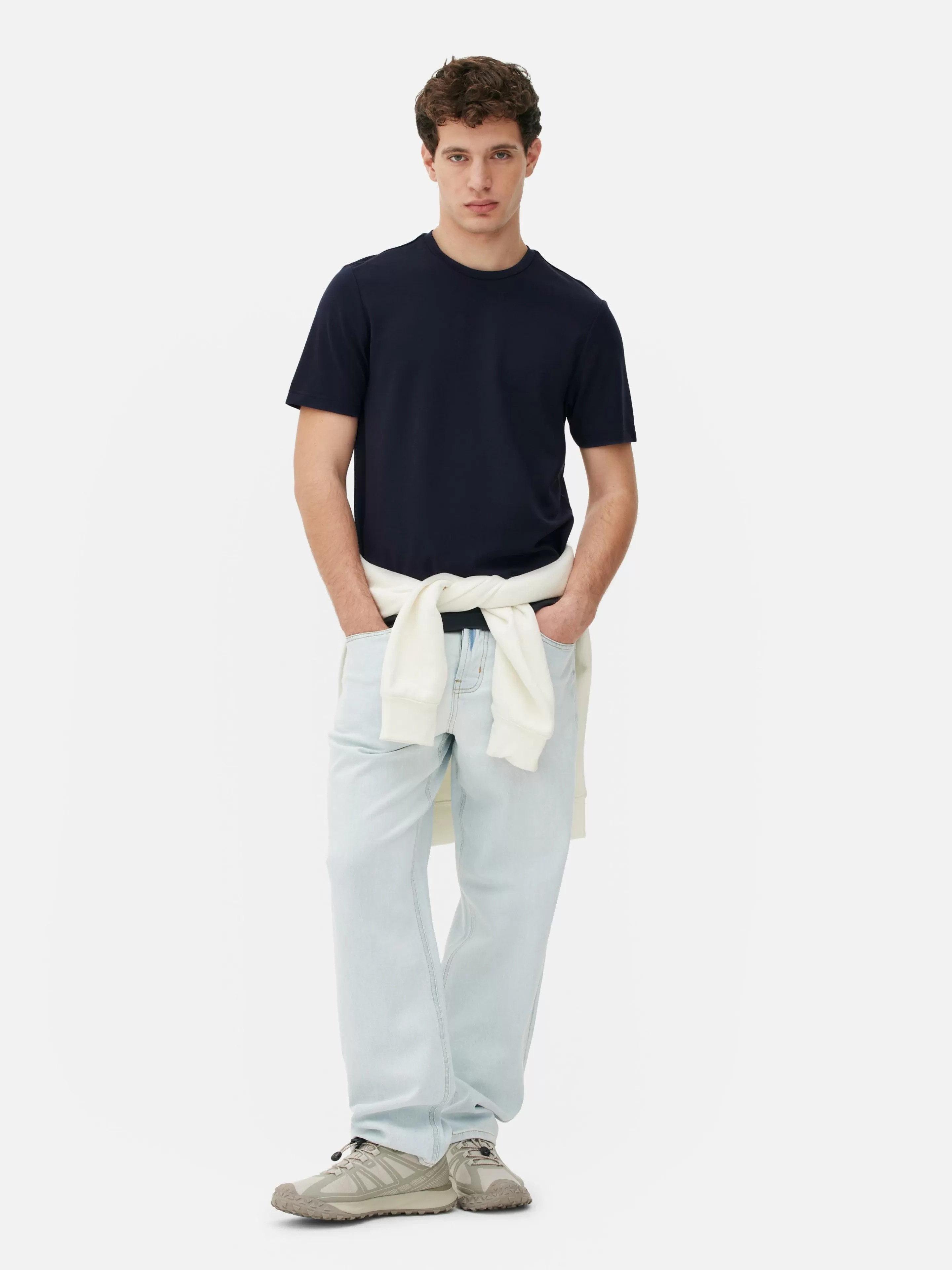 Primark Maglietta Donna Scollo Tondo Blu Marino - Modello Kem Casual con Bordi Arrotondati