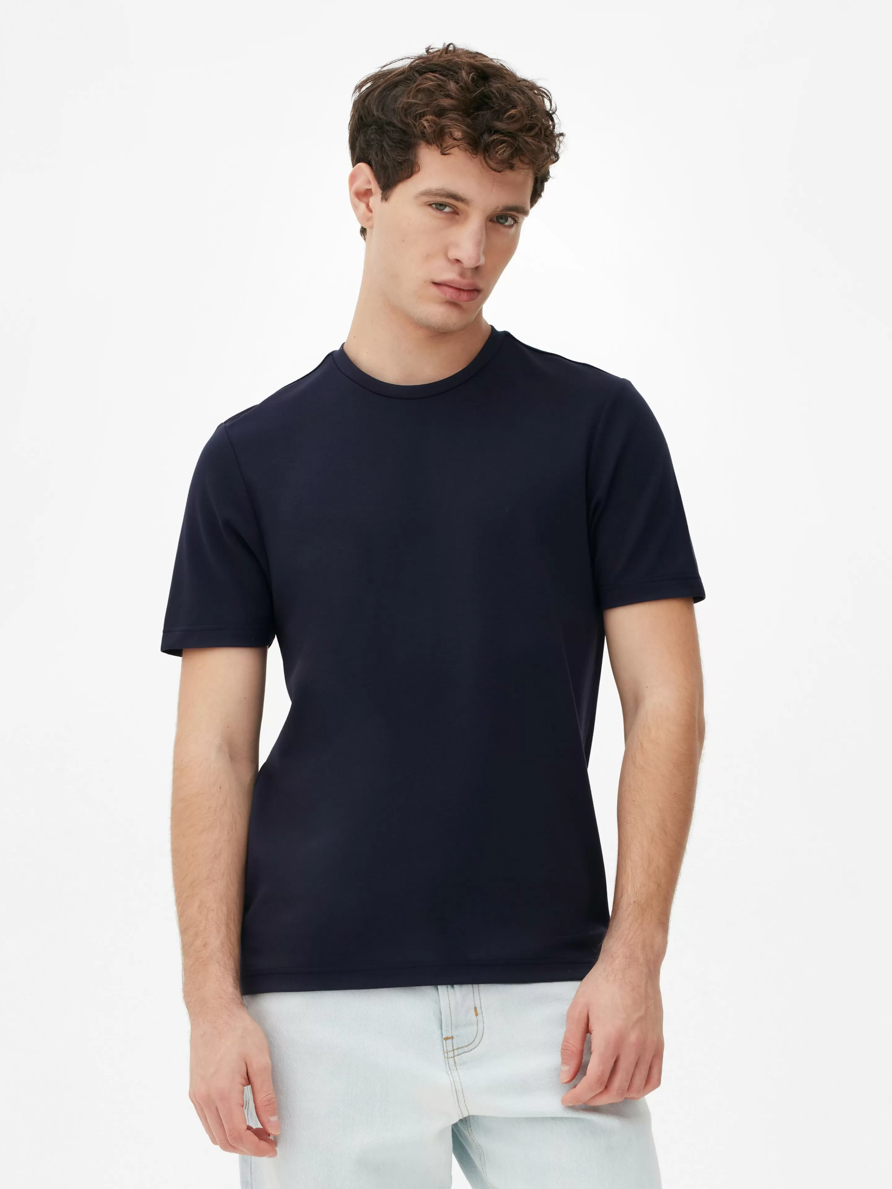 Primark Maglietta Donna Scollo Tondo Blu Marino - Modello Kem Casual con Bordi Arrotondati