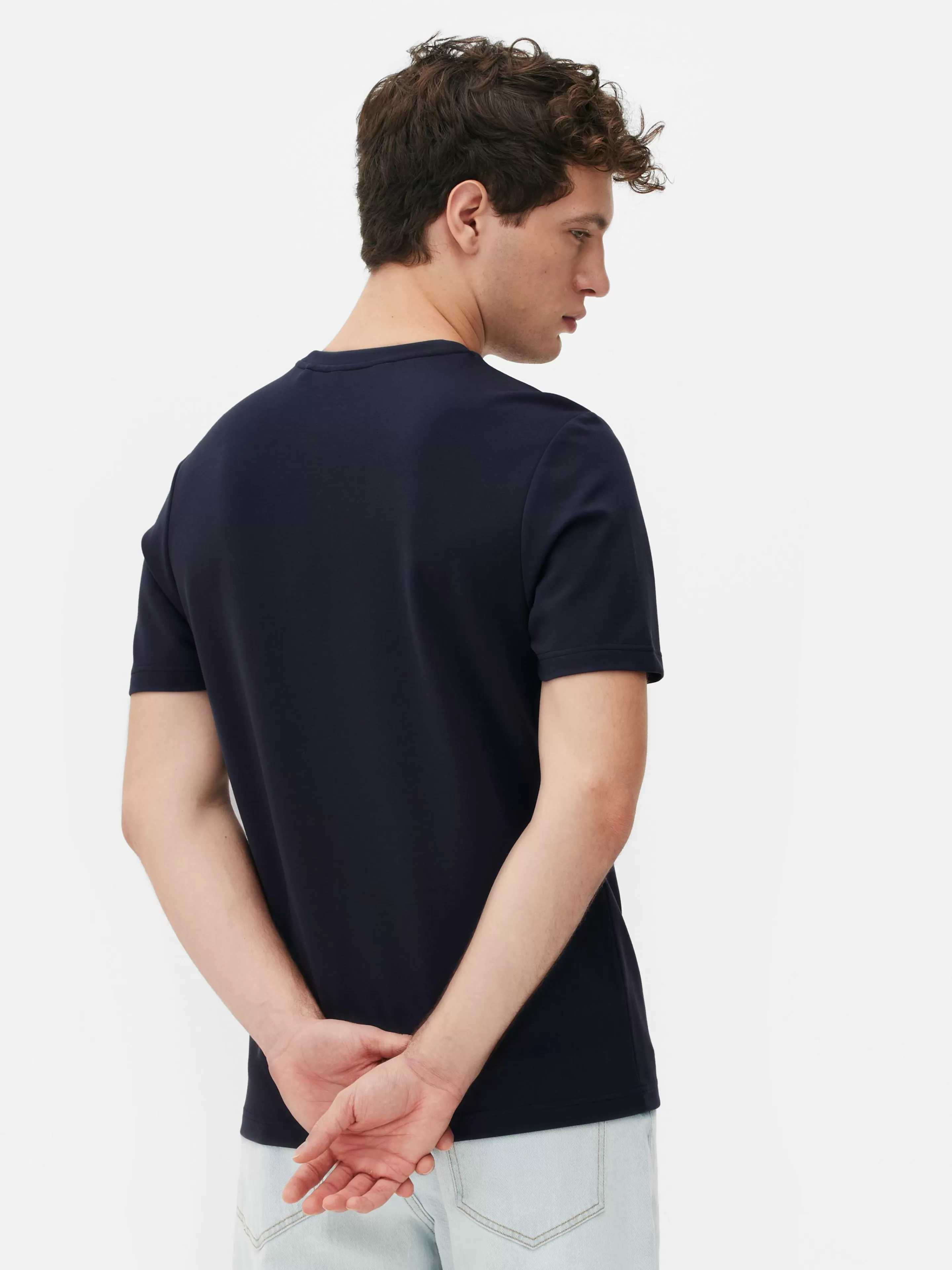 Primark Maglietta Donna Scollo Tondo Blu Marino - Modello Kem Casual con Bordi Arrotondati