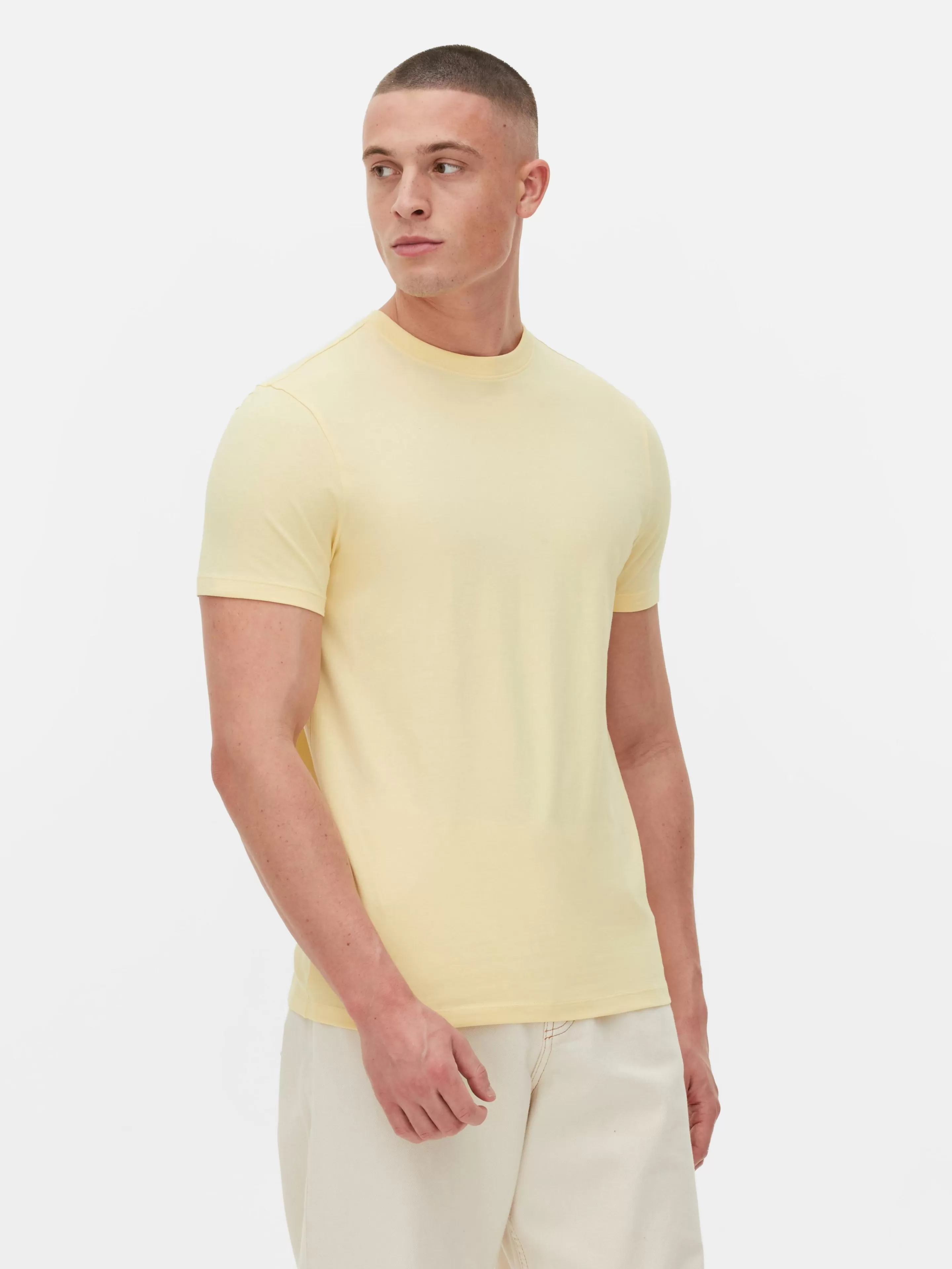 Primark Maglietta Elasticizzata Morbida - Modello Classico in Giallo Sole, T-Shirt Casual Confortevole per Tutto il Giorno