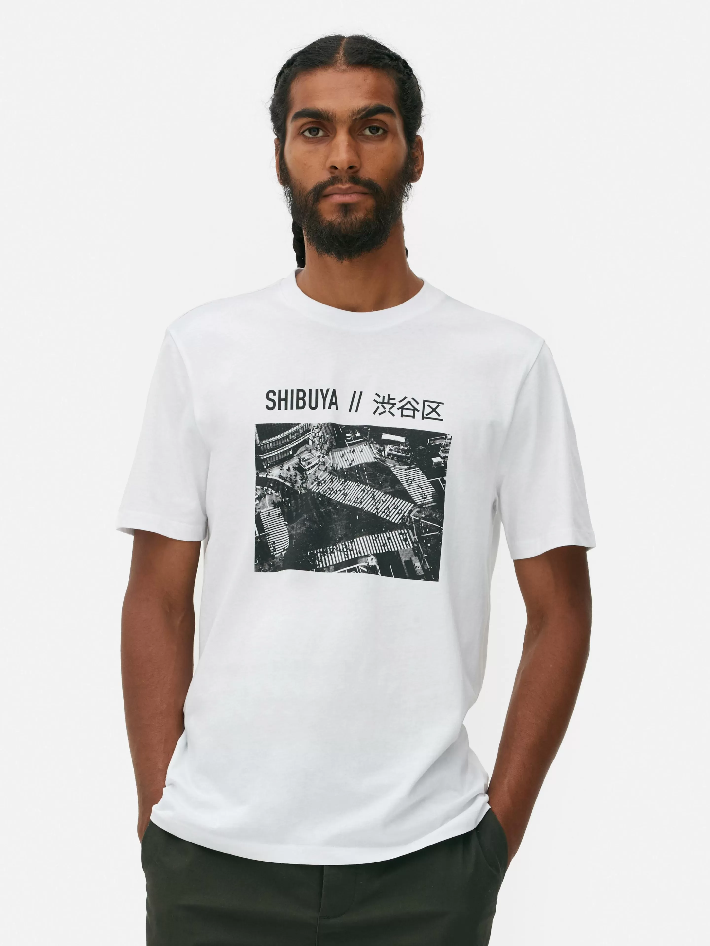 Primark T-Shirt con Stampa Esclusiva Shibuya Crossing - Bianco - Magliette Uniche