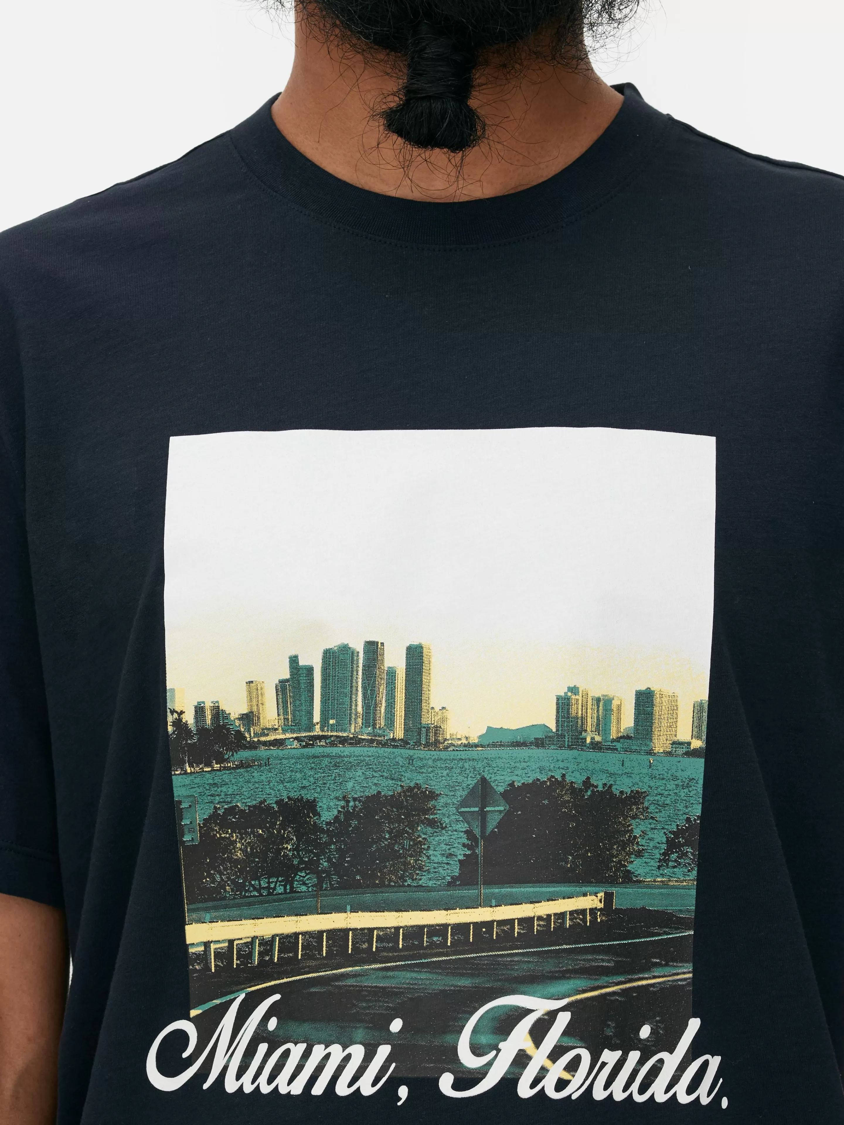 Maglietta Uomo Primark Stampa Miami Florida - Blu Navy Confortevile per Stile Casual - T-Shirt & Top Estate 2024