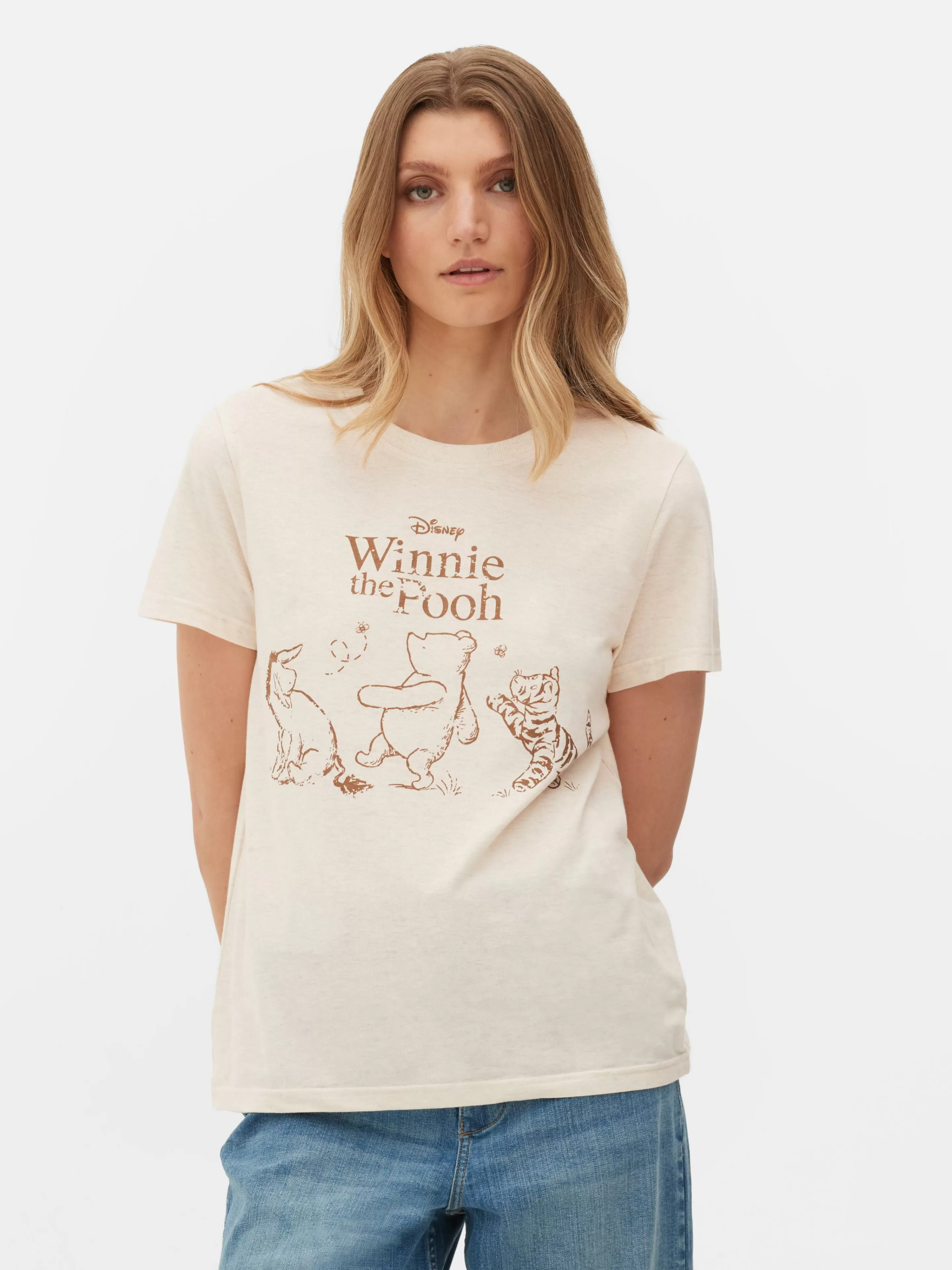 Maglietta Disney Mezze Maniche con Stampa Vintage Winnie The Pooh - Modello Casual in Cotone Color Avio | Collezione Primark Essentials