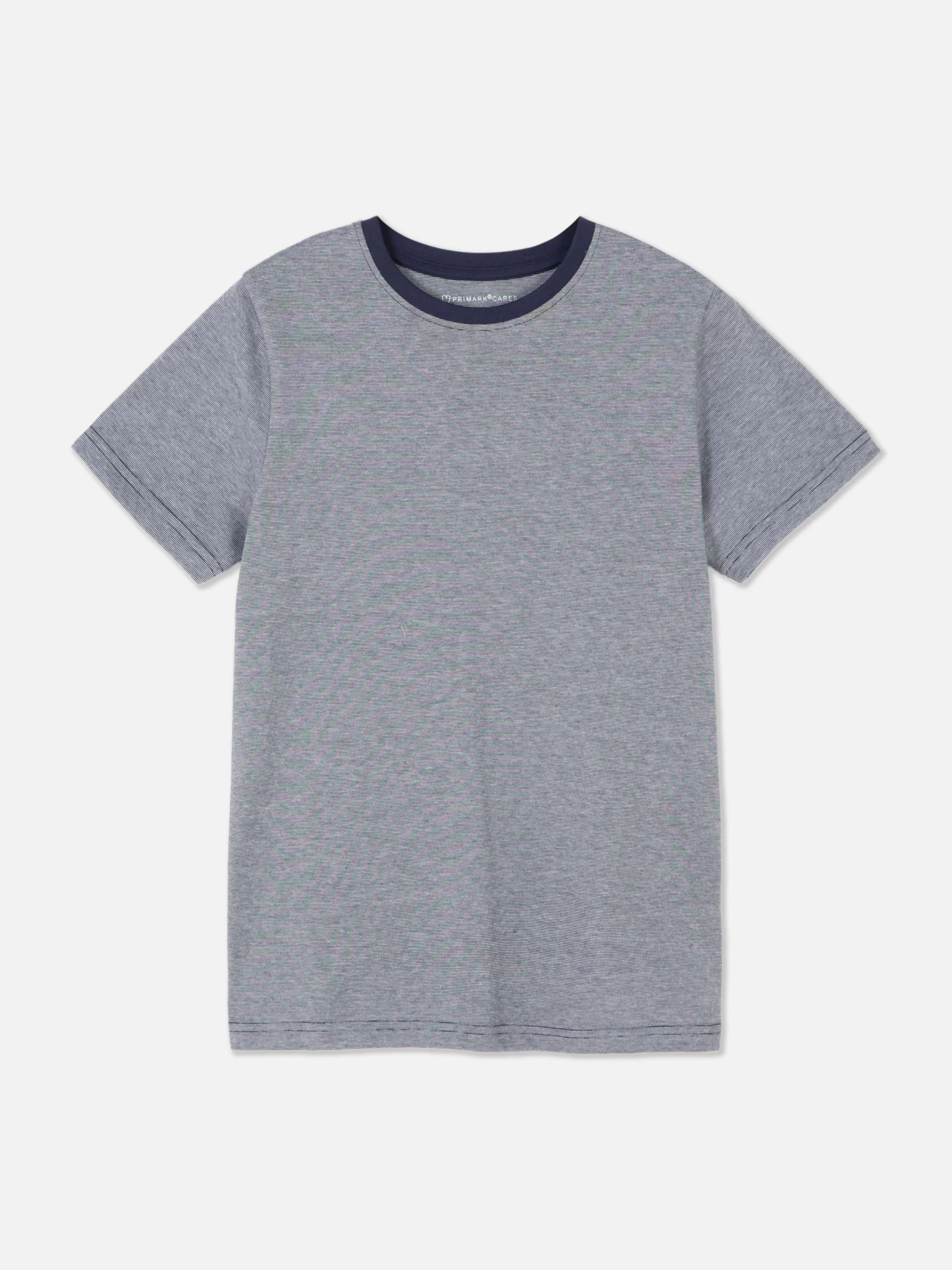 Maglietta Basic Primark Manica Corta con Righe Sottili - Blu Navy Scollo Tondo Casual per Look Giornaliero