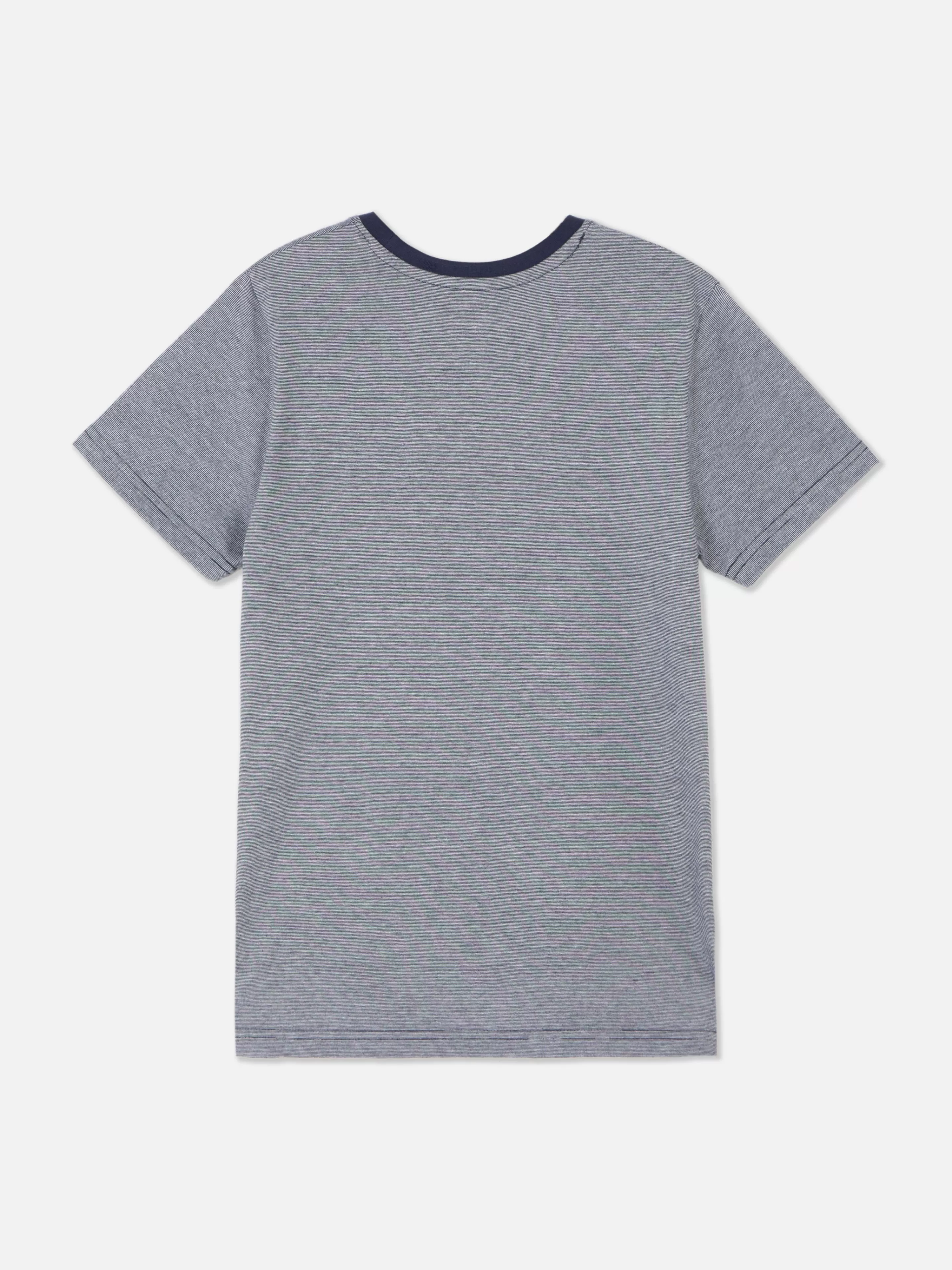 Maglietta Basic Primark Manica Corta con Righe Sottili - Blu Navy Scollo Tondo Casual per Look Giornaliero