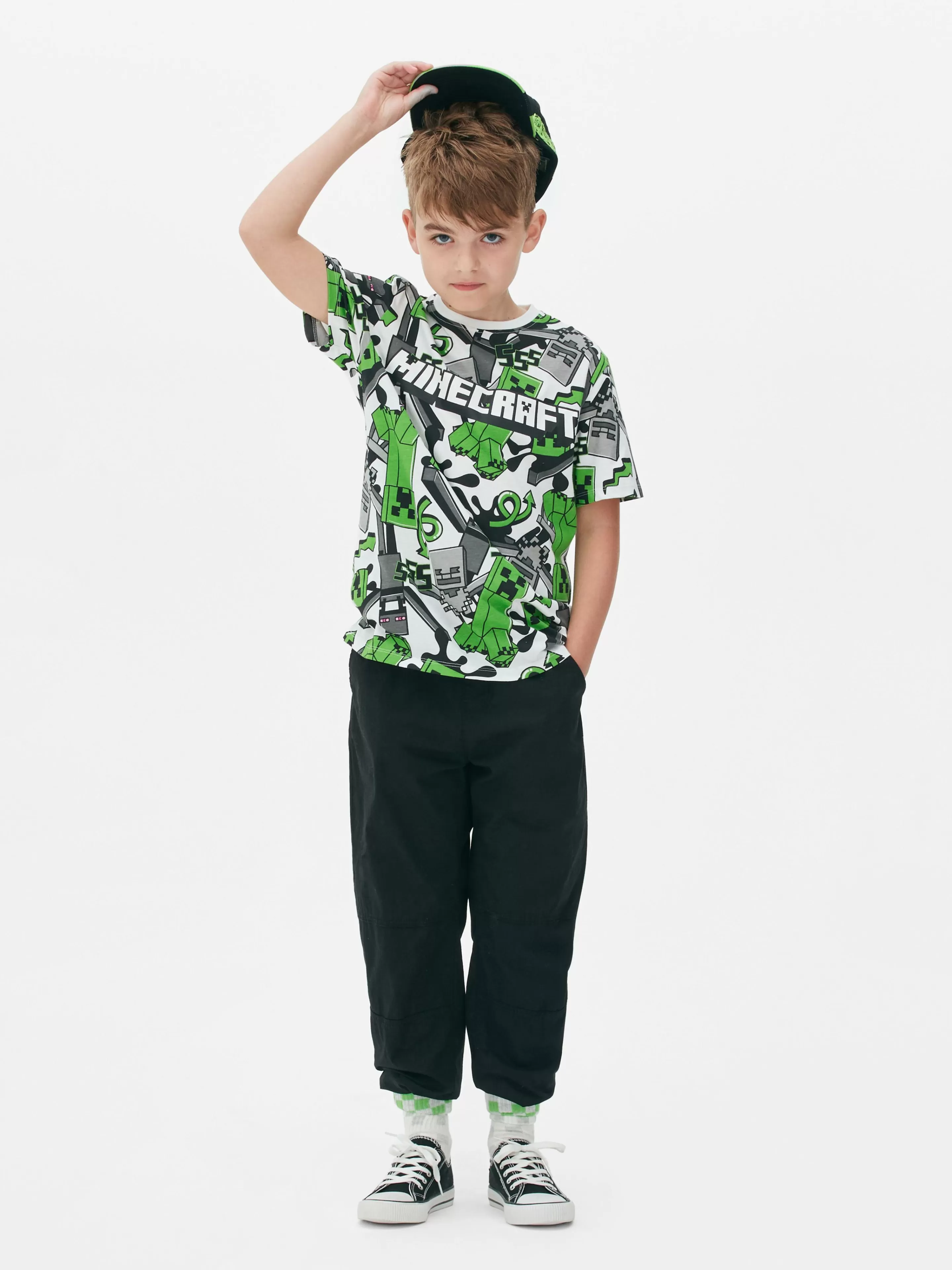 Primark Maglietta Uomo con Stampa Creeper Minecraft - Design Originale e Fantasia Multicolore